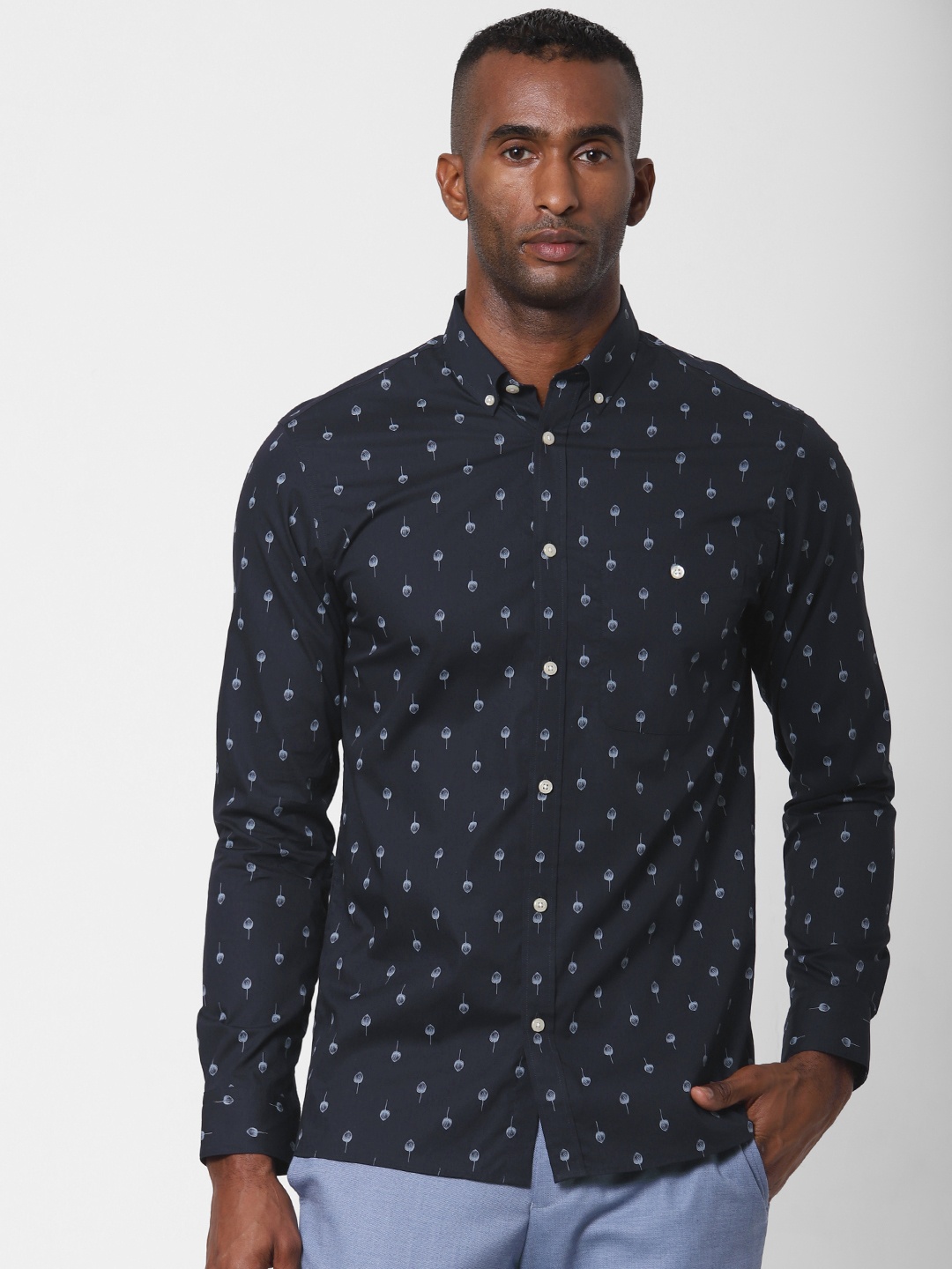 

SELECTED Men Navy Blue Regular Fit Printed Organic CottonCasual Shirt