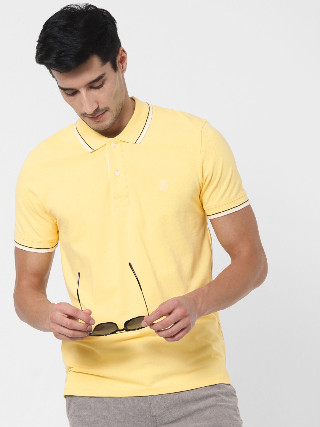

SELECTED Men Yellow Solid Polo Collar T-shirt