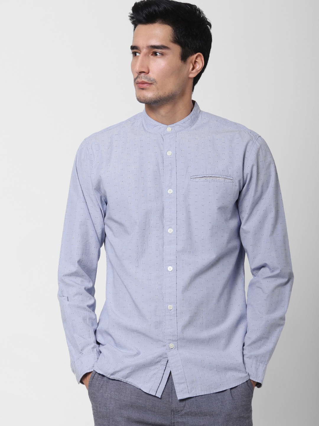 

SELECTED Men Blue & Black Printed Slim Fit Casual Shirt