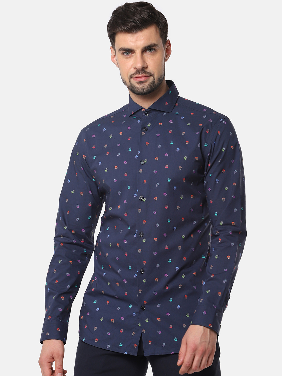 

SELECTED Men Navy Blue Slim Fit Organic Cotton Printed Casual Shirt