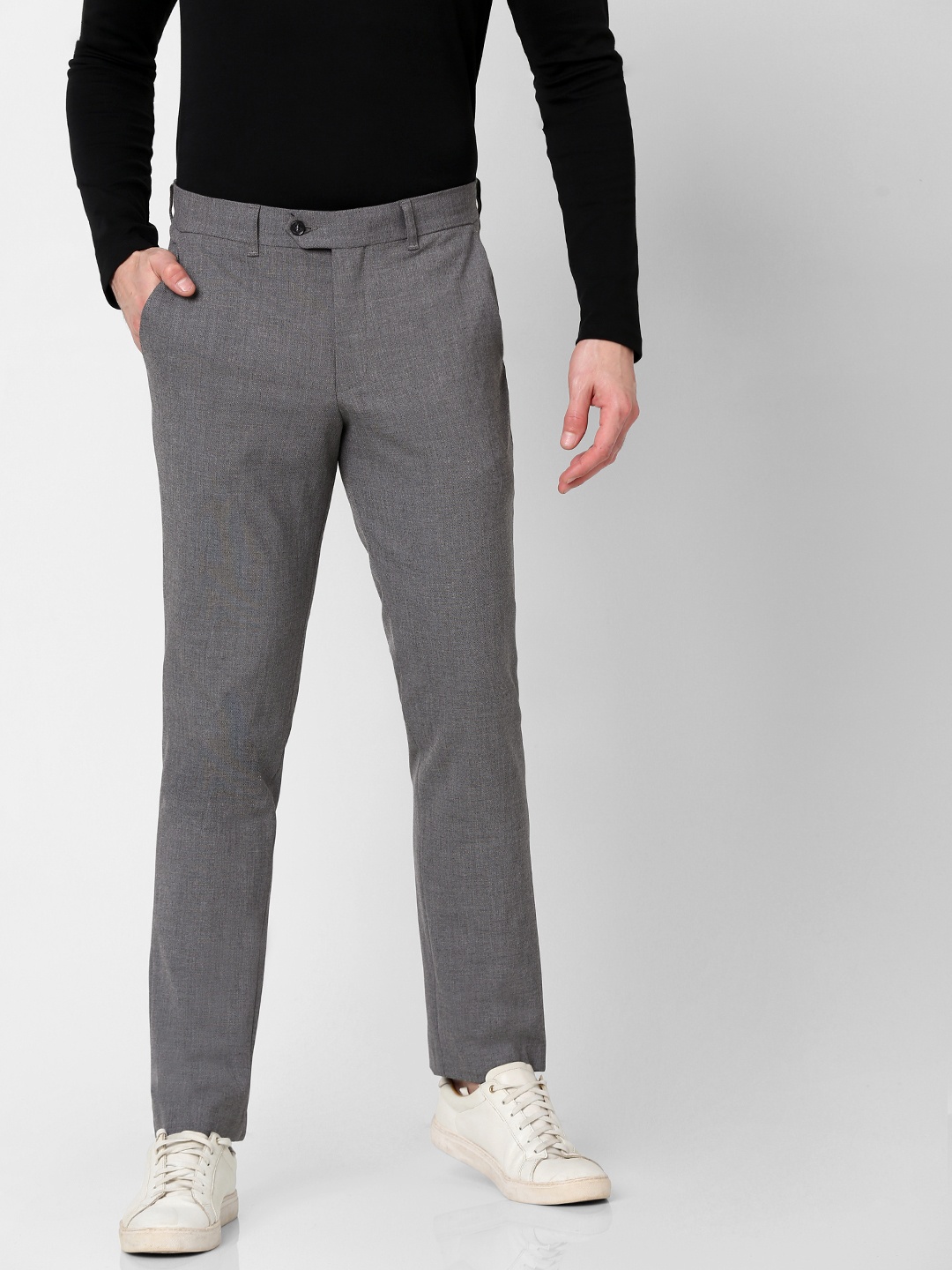 

SELECTED Men Grey Melange Slim Fit Smart Casual Trousers