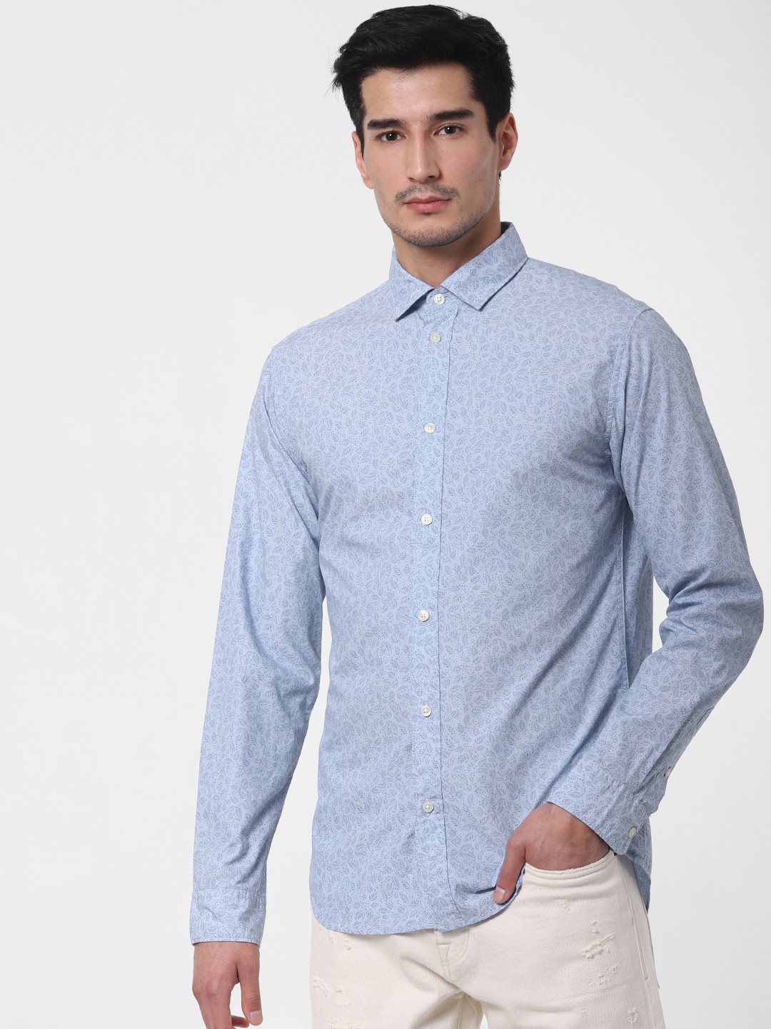 

SELECTED Men Blue Slim Fit Organic Cotton Printed Casual Shirt