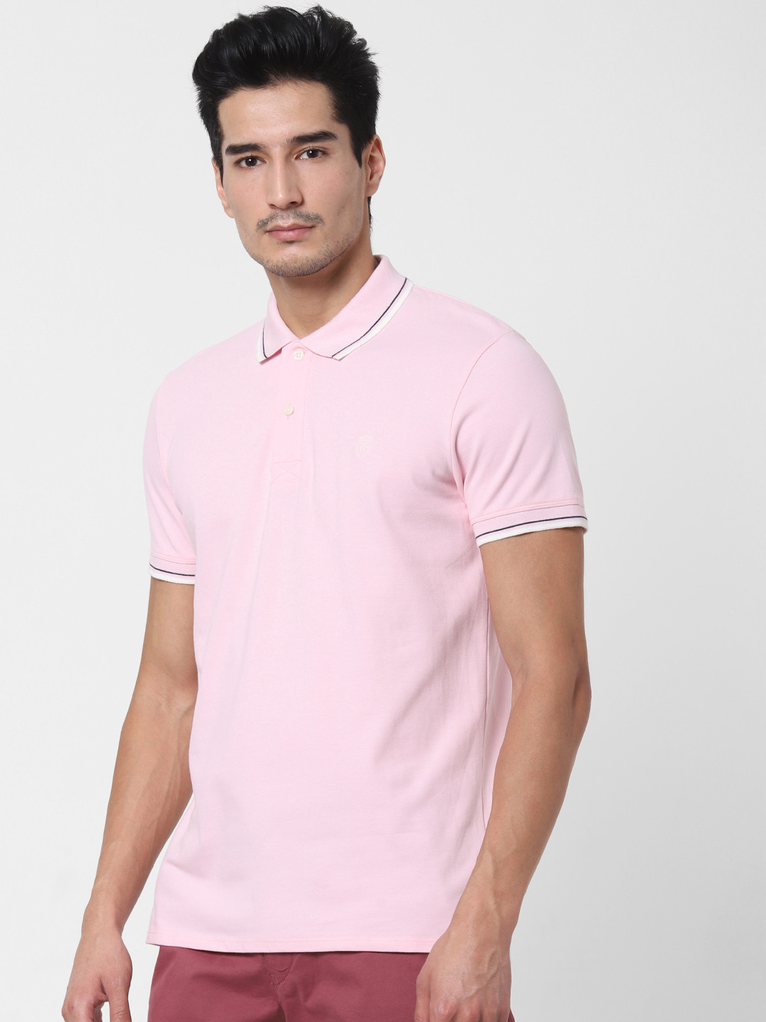 

SELECTED Men Pink Solid Polo Collar T-shirt