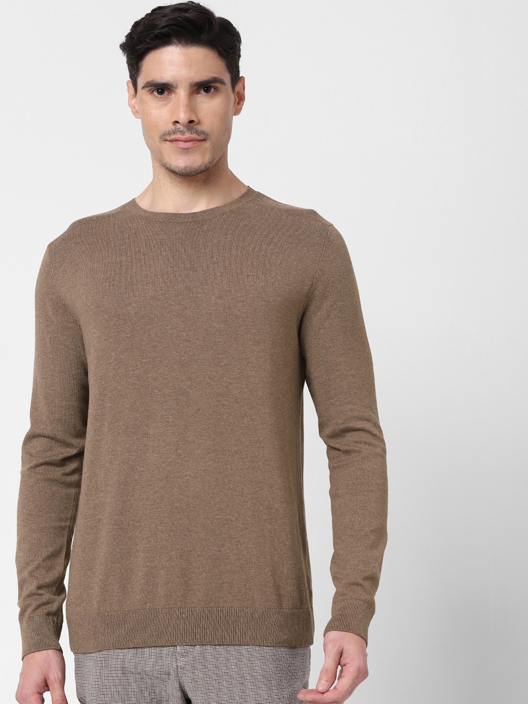 

SELECTED Men Brown Solid Round Neck Sweatshirt