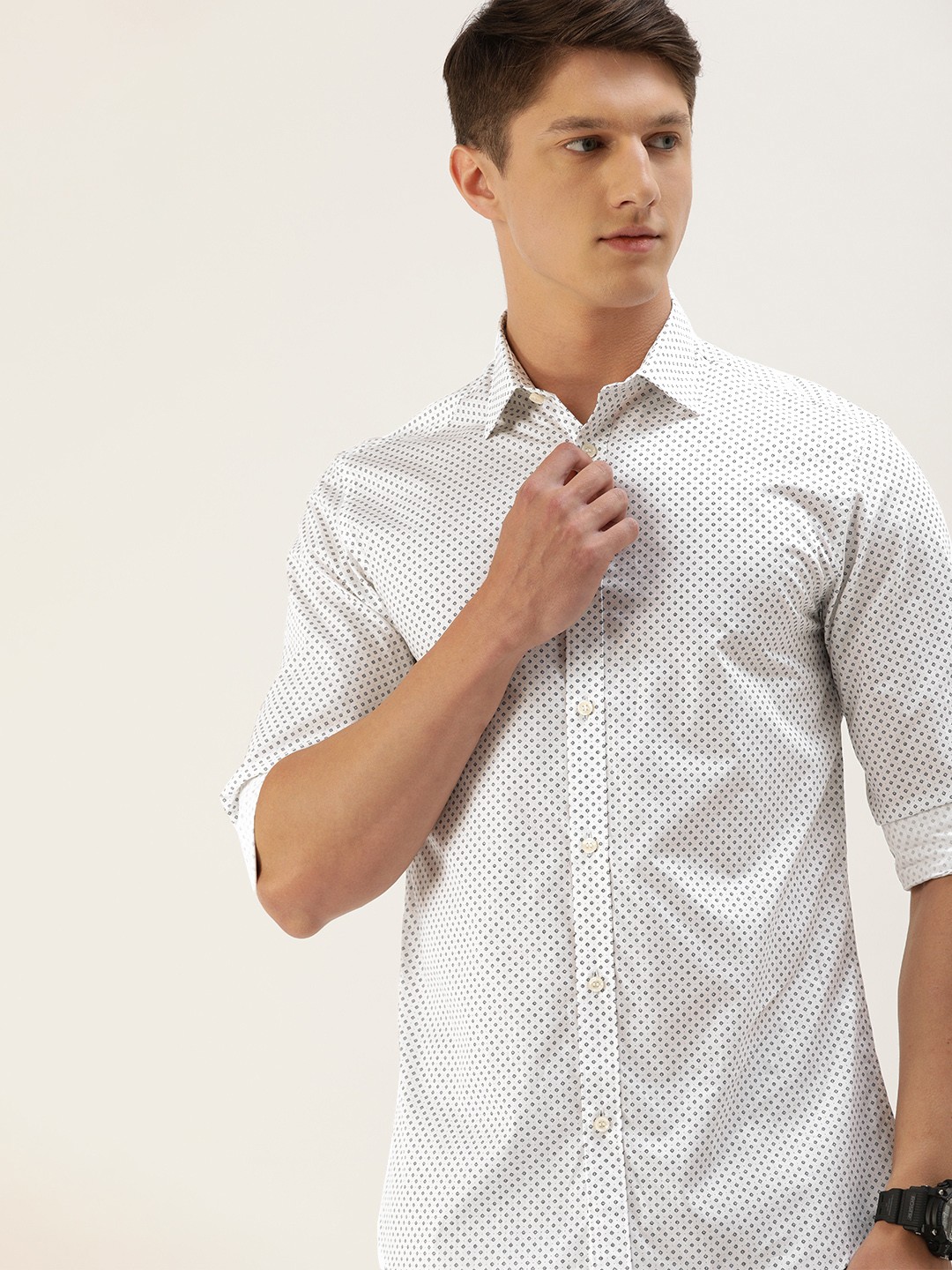 

SELECTED Men White & Navy Blue Regular Fit Printed Casual Shirt