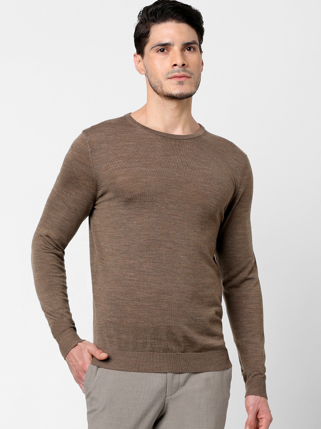

SELECTED Men Brown Solid Round Neck Sweatshirt