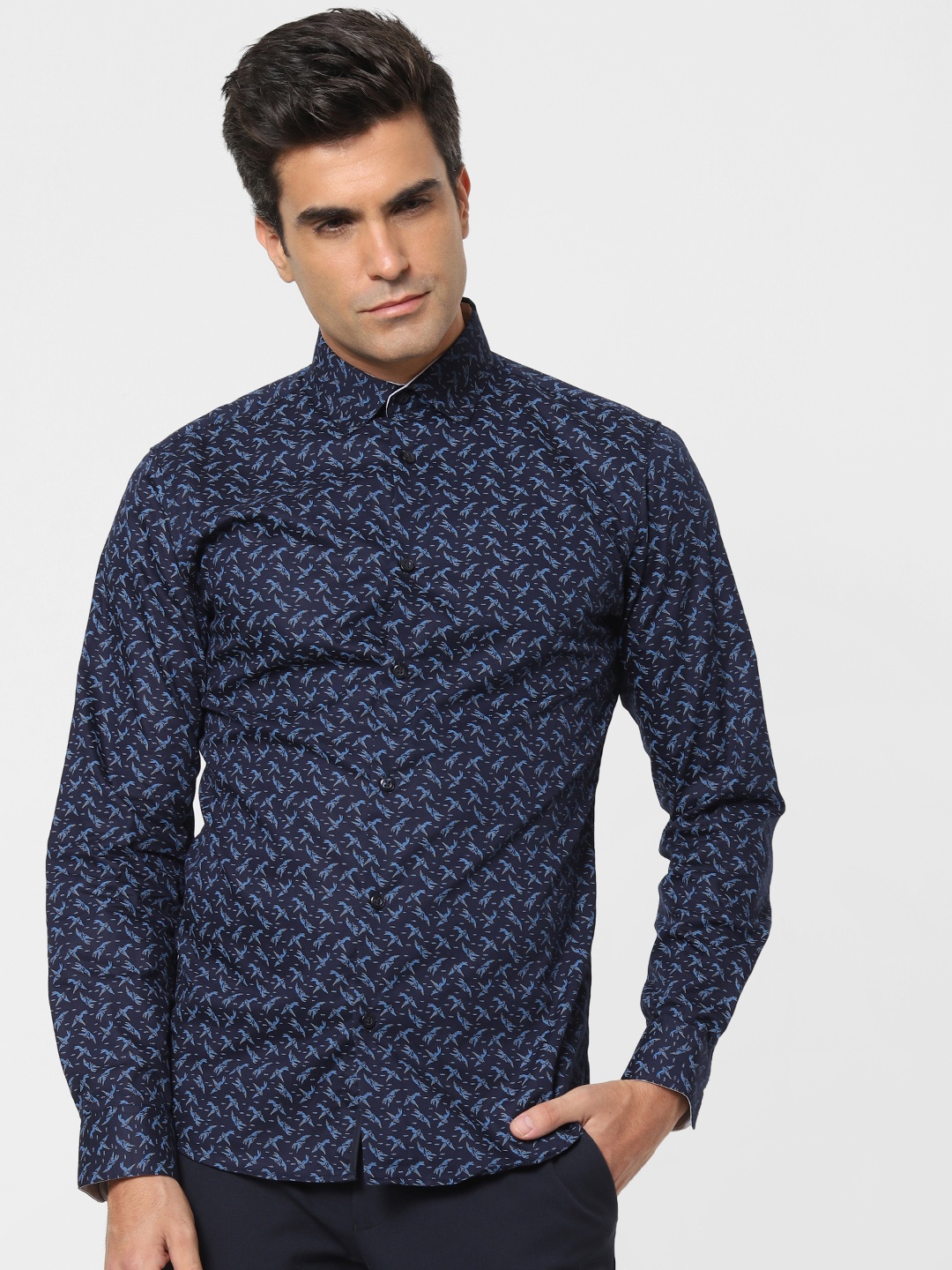 

SELECTED Men Navy Blue Slim Fit Printed Casual Shirt