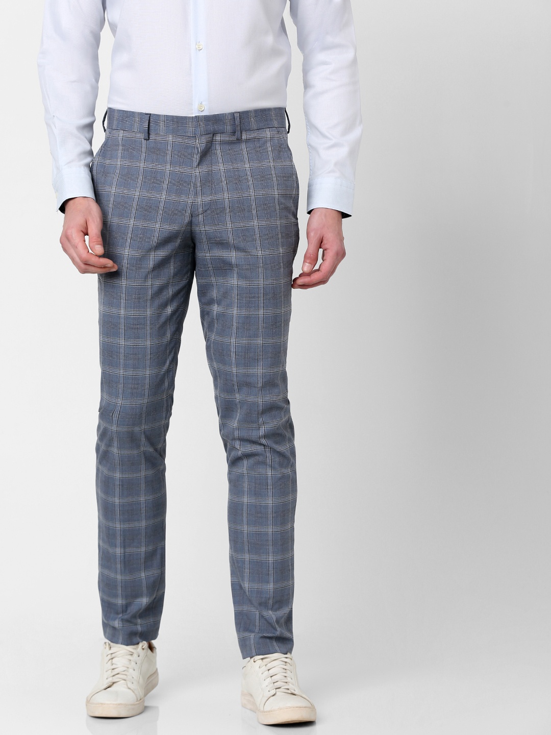 

SELECTED Men Grey Checked Slim Fit Trousers