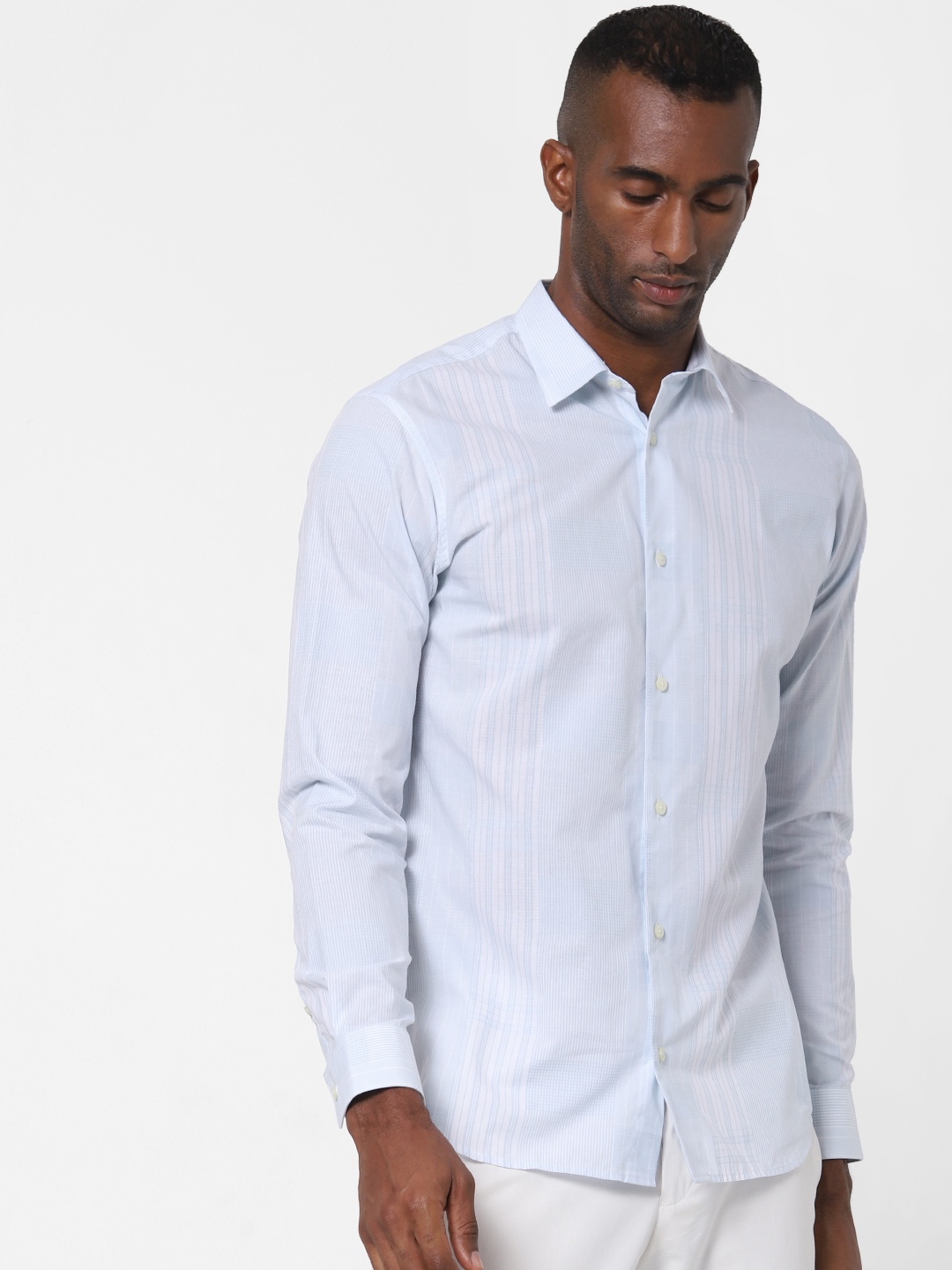 

SELECTED Men Blue & White Slim Fit Striped Casual Shirt