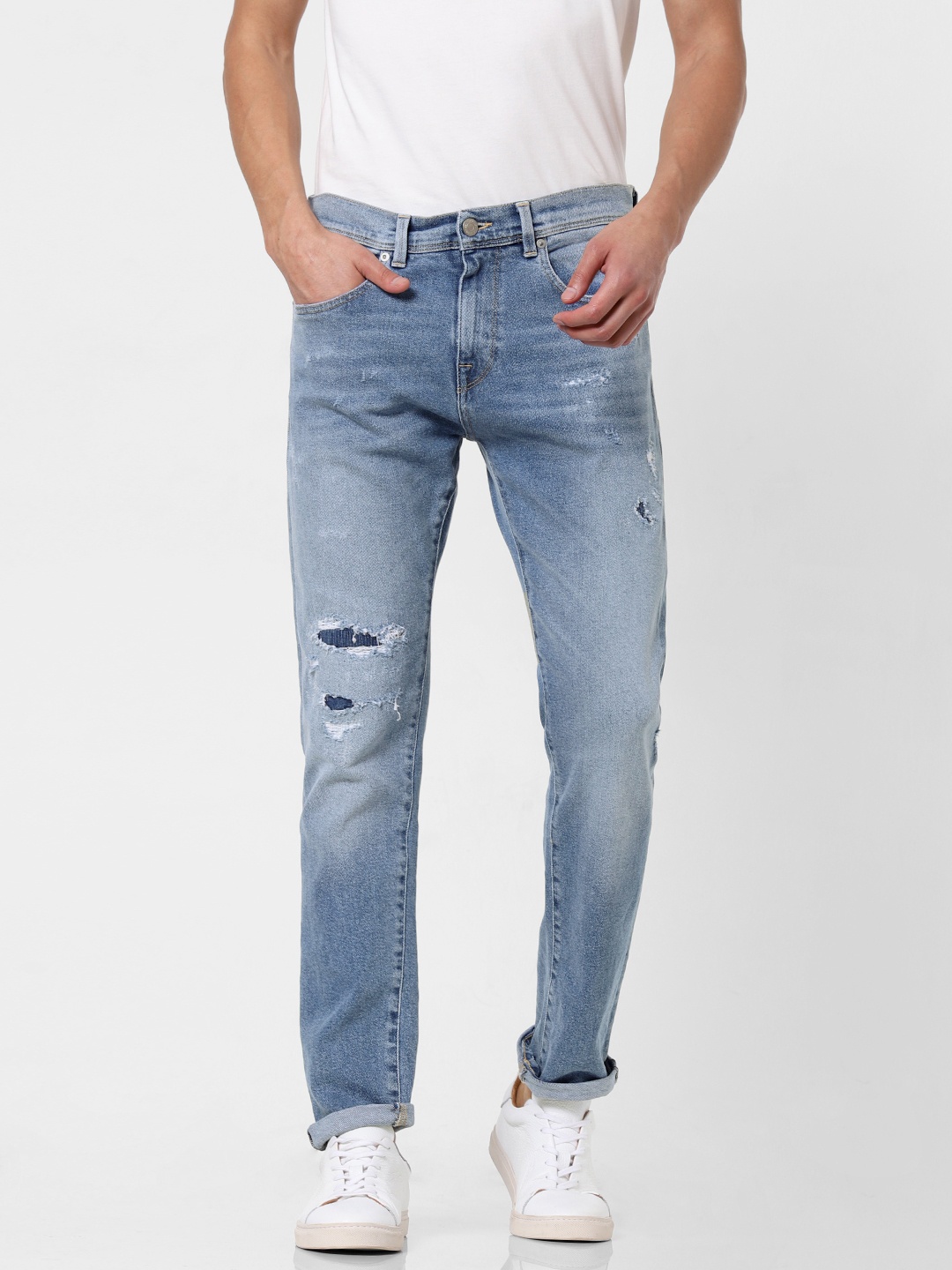 

SELECTED Men Blue TOBY Slim Tapered Fit Mid-Rise Mildly Distressed Stretchable Jeans