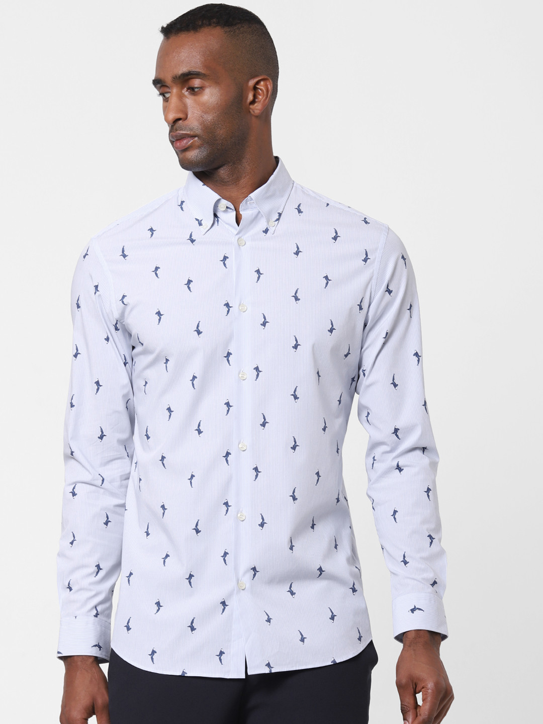 

SELECTED Men Blue & White Slim Fit Printed Casual Shirt