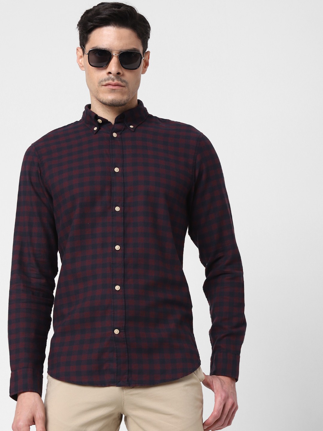 

SELECTED Men Red & Navy Blue Slim Fit Checked Casual Shirt