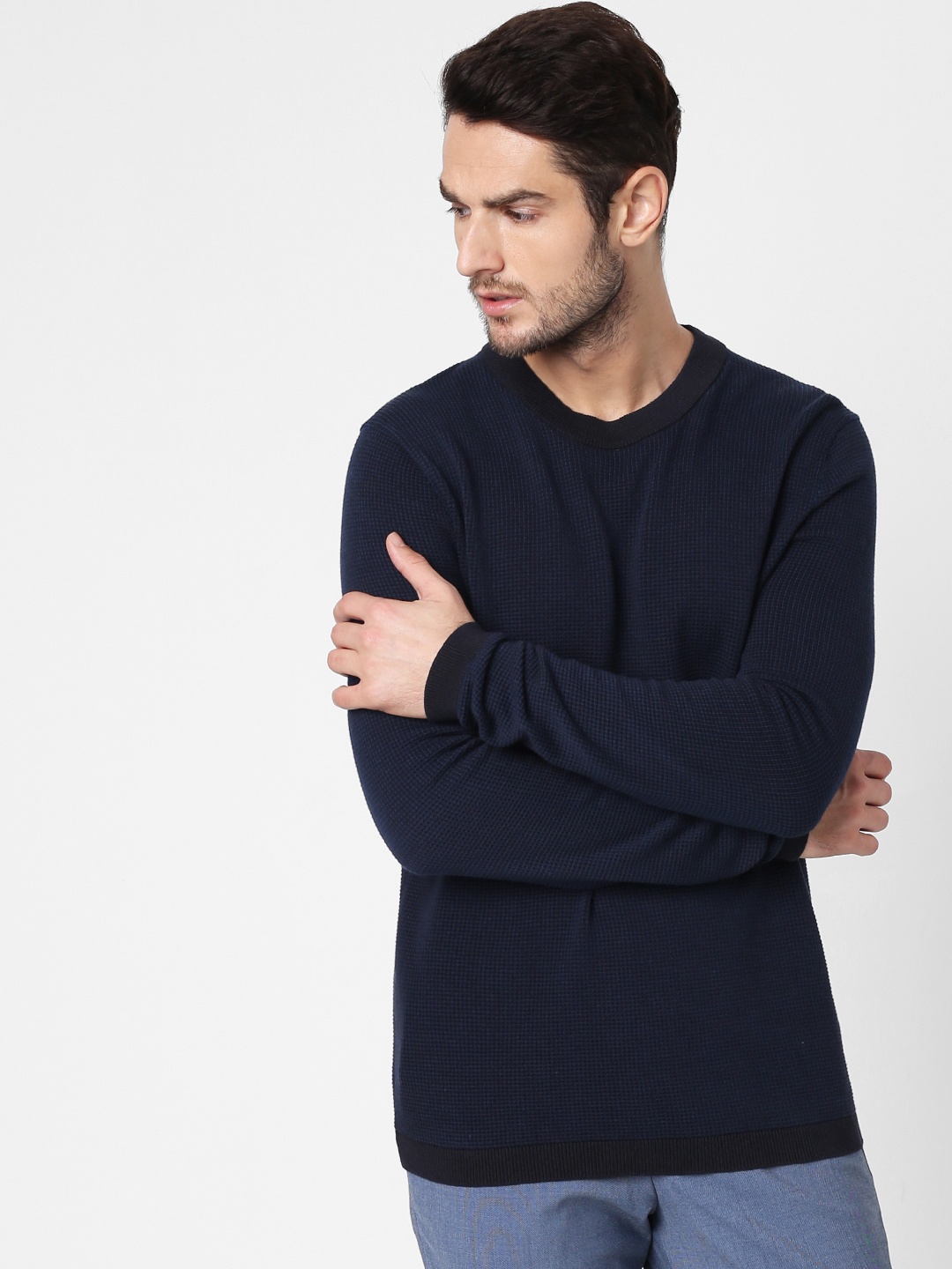 

SELECTED Men Navy Blue Self Design Sweatshirt