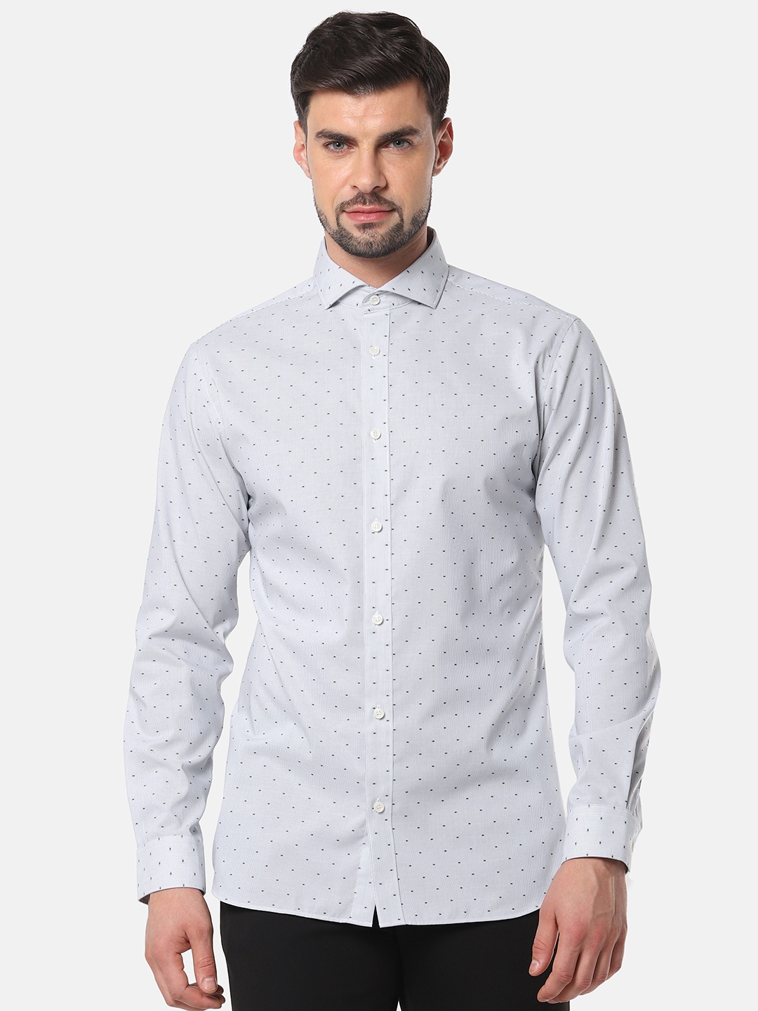 

SELECTED Men White & Black Slim Fit Self Design Casual Shirt