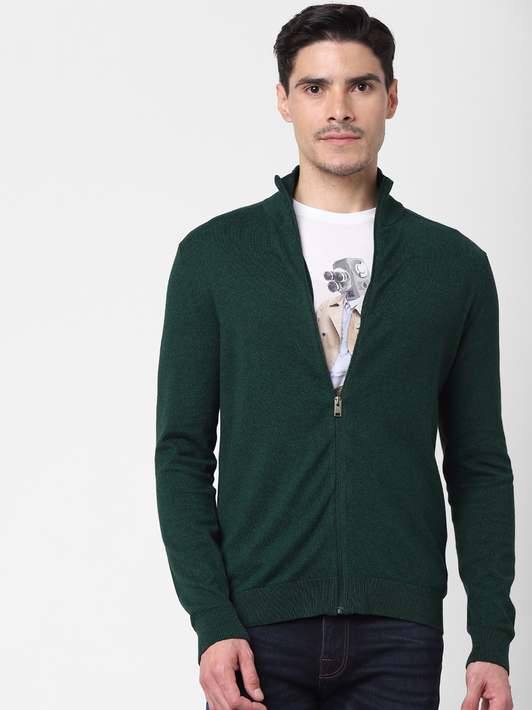 

SELECTED Men Teal Green Mock Collar Sweatshirt