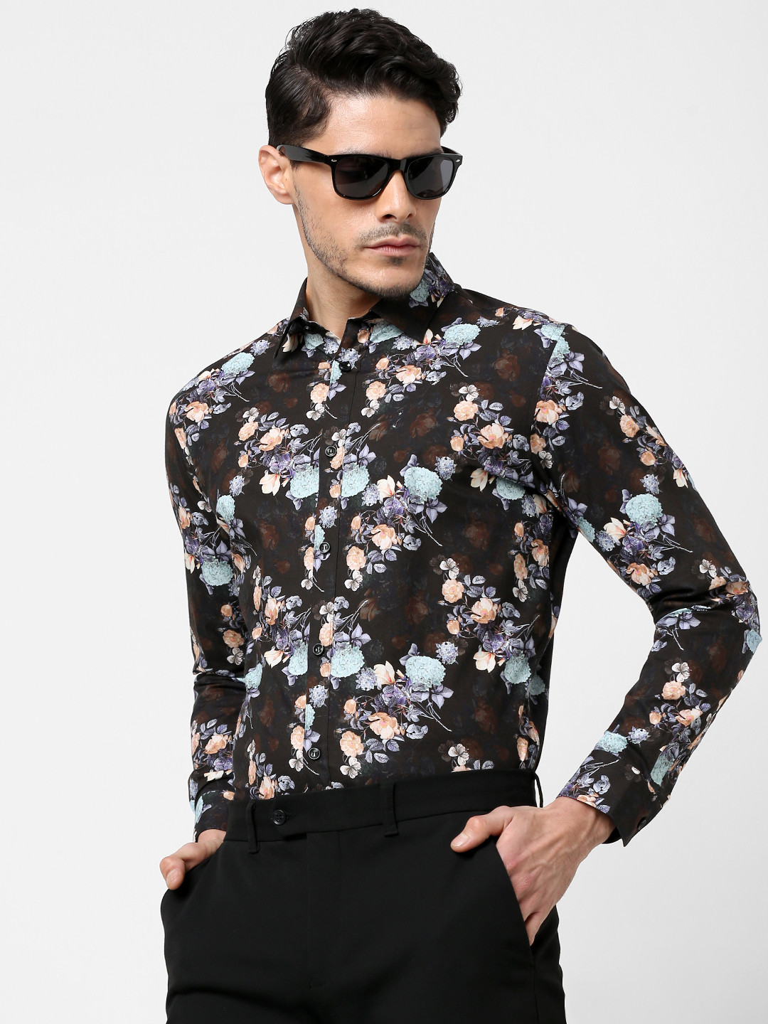 

SELECTED Men Black Slim Fit Printed Casual Shirt