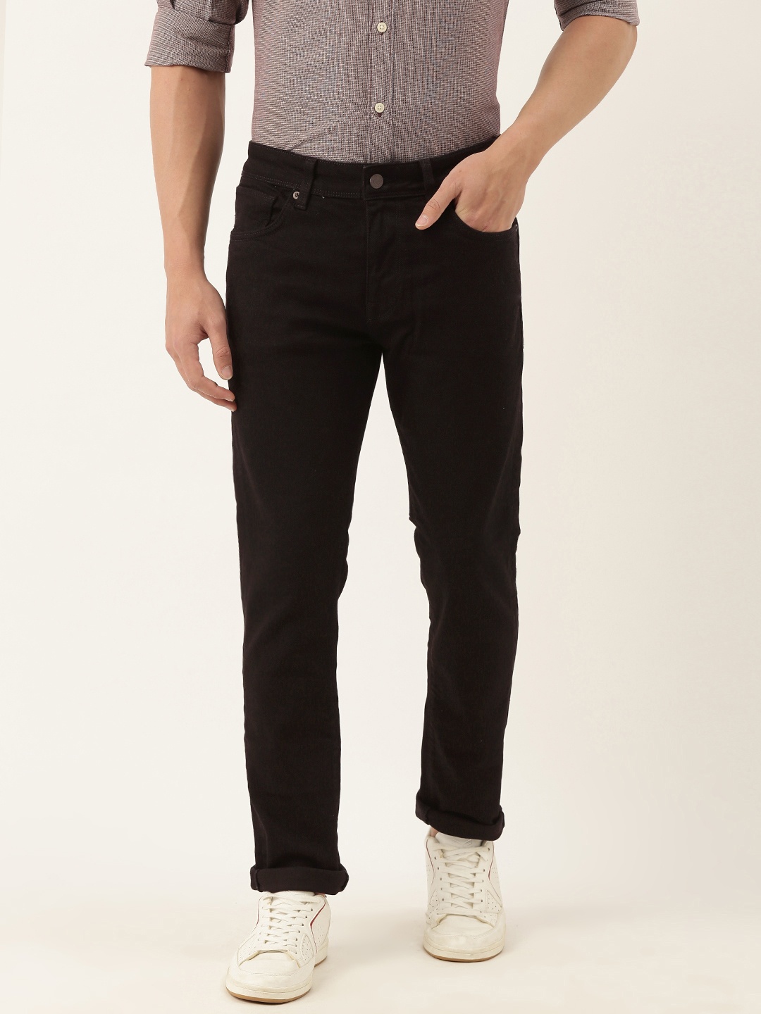 

SELECTED Men Black Leon Slim Fit Mid-Rise Clean Look Stretchable Jeans