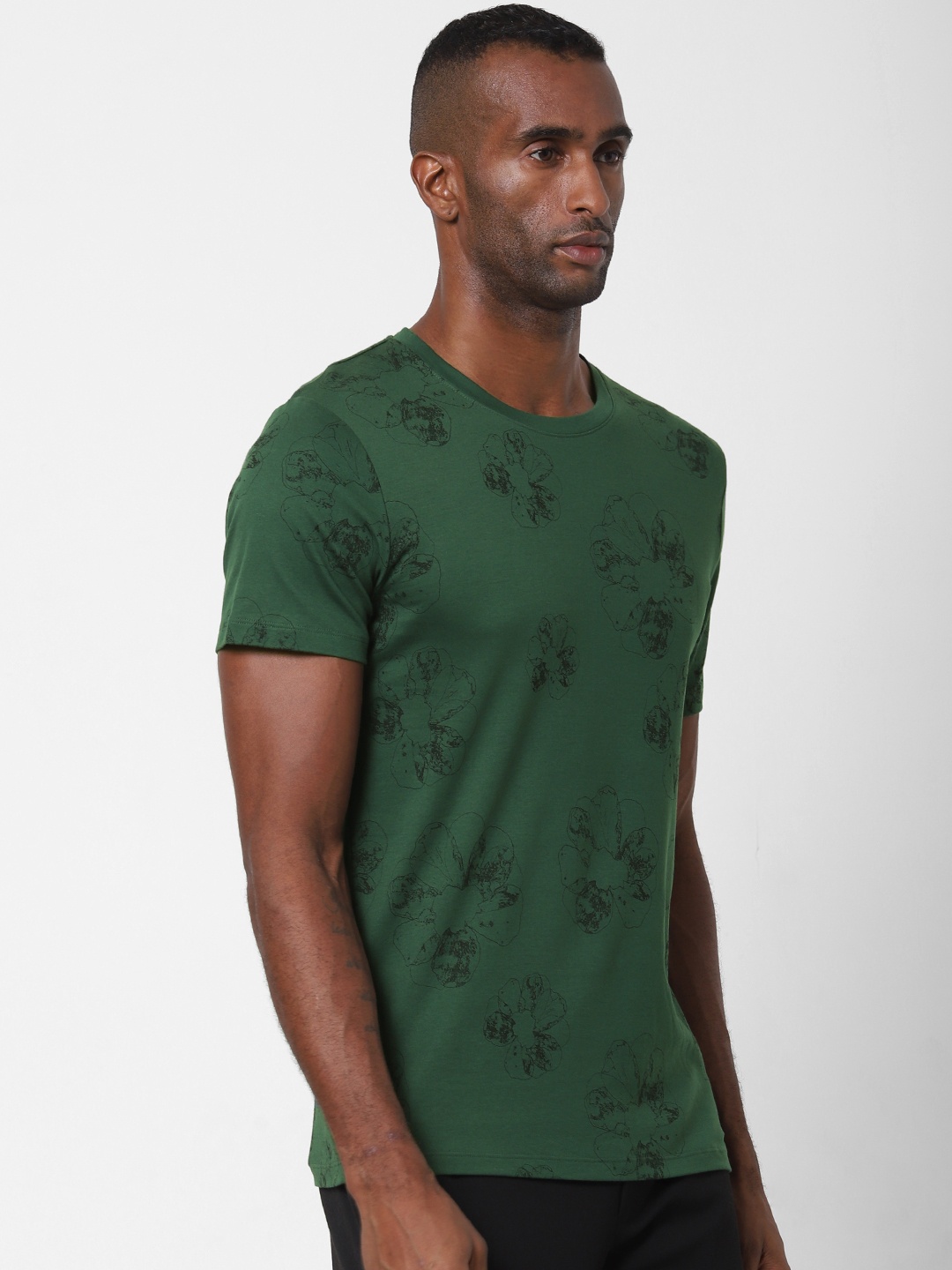 

SELECTED Men Green Printed Round Neck Organic Cotton T-shirt