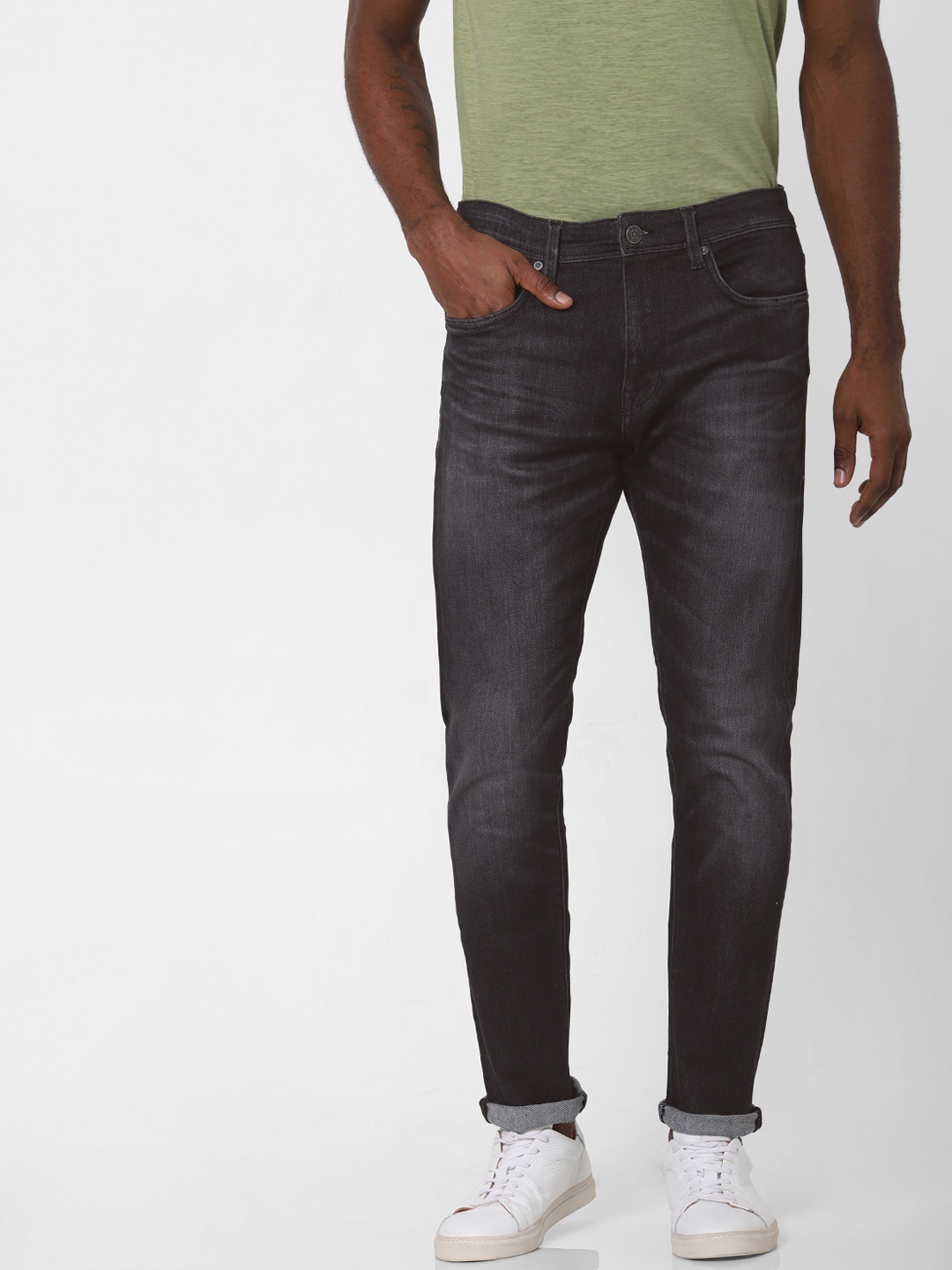 

SELECTED Men Charcoal Grey TOBY Slim Tapered Fit Mid-Rise Clean Look Stretchable Jeans