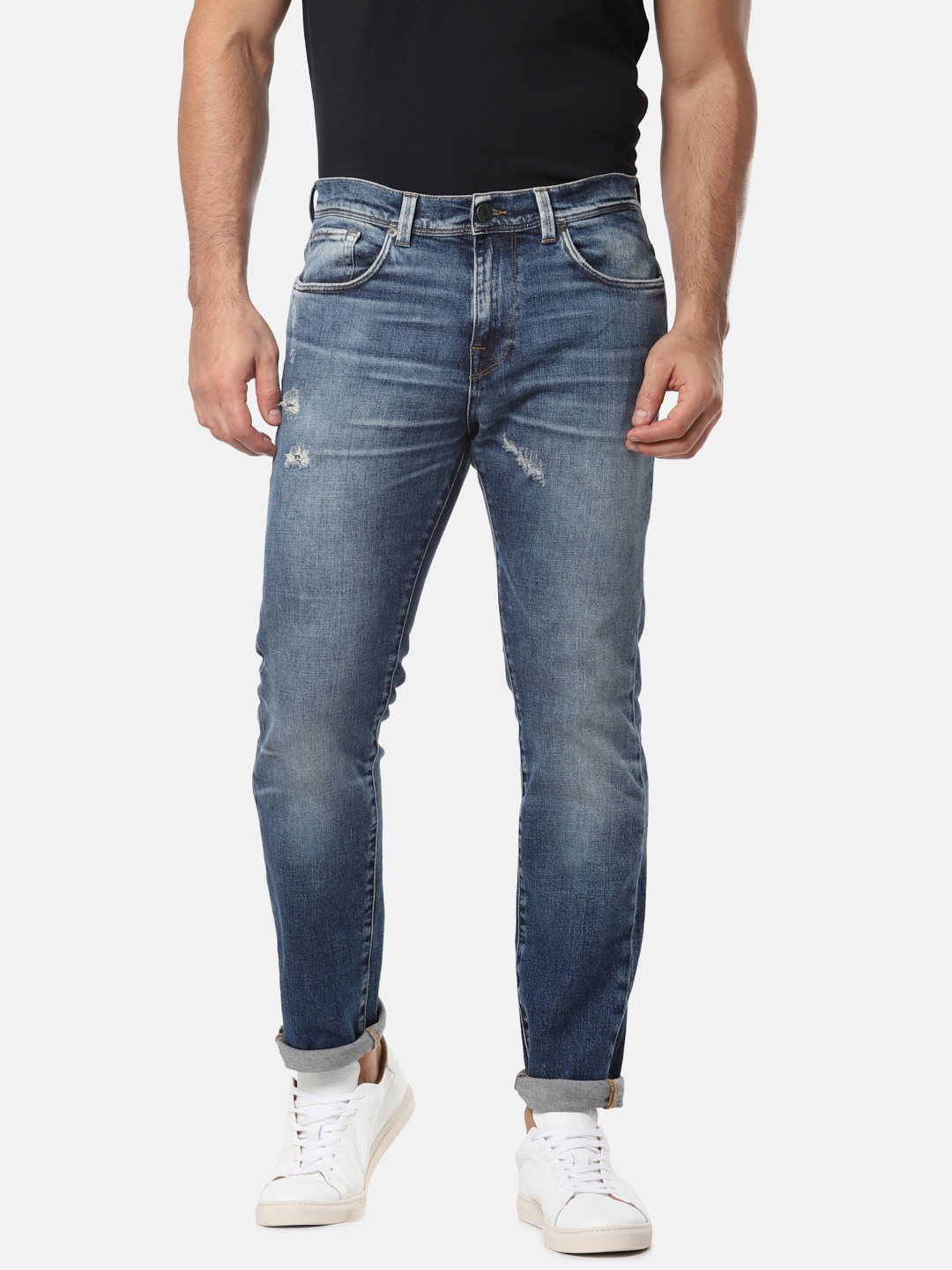

SELECTED Men Blue Slim Fit Mid-Rise Low Distress Stretchable Jeans
