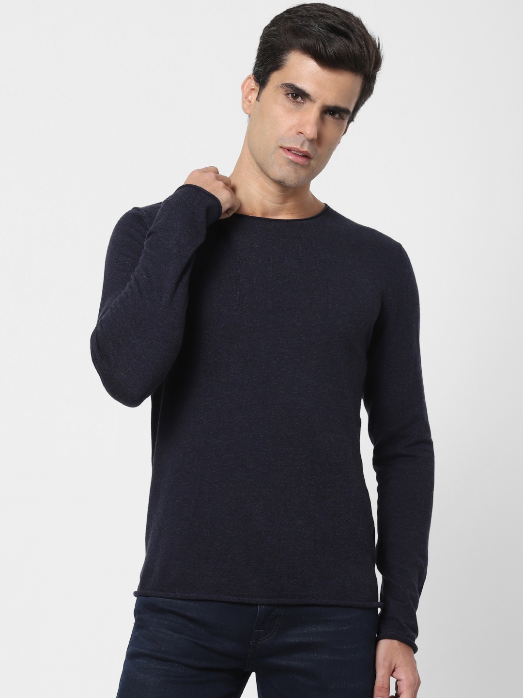 

SELECTED Men Navy Blue Solid Sweatshirt