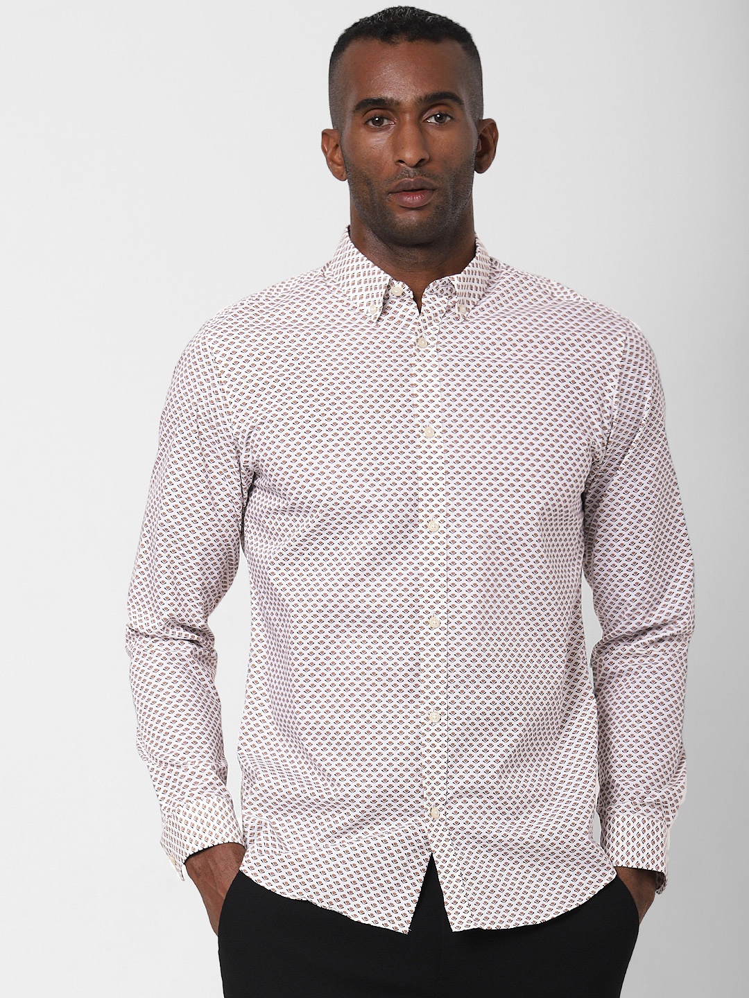 

SELECTED Men White & Brown Regular Fit Organic Cotton Printed Casual Shirt
