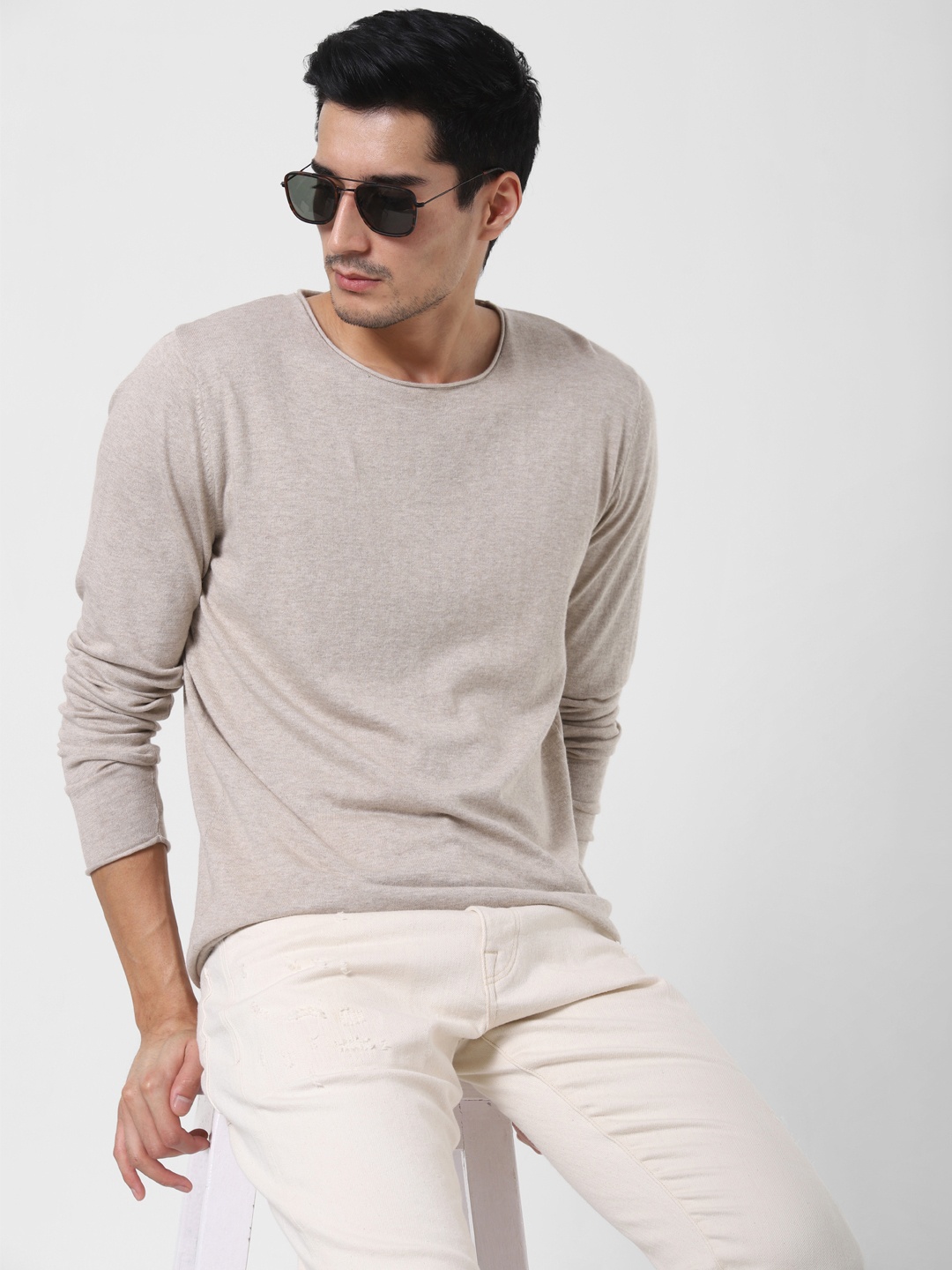 

SELECTED Men Grey Melange Solid Sweatshirt