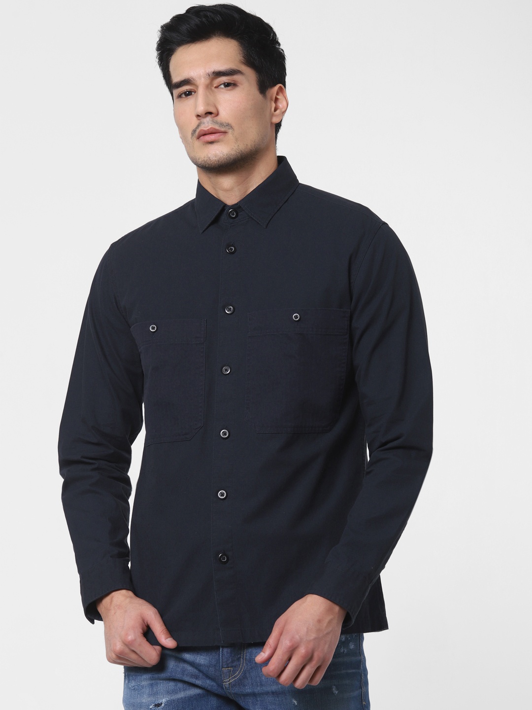 

SELECTED Men Navy Blue Regular Fit Solid Casual Shirt