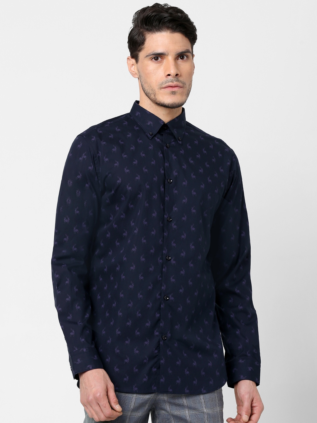 

SELECTED Men Navy Blue Regular Fit Printed Casual Shirt