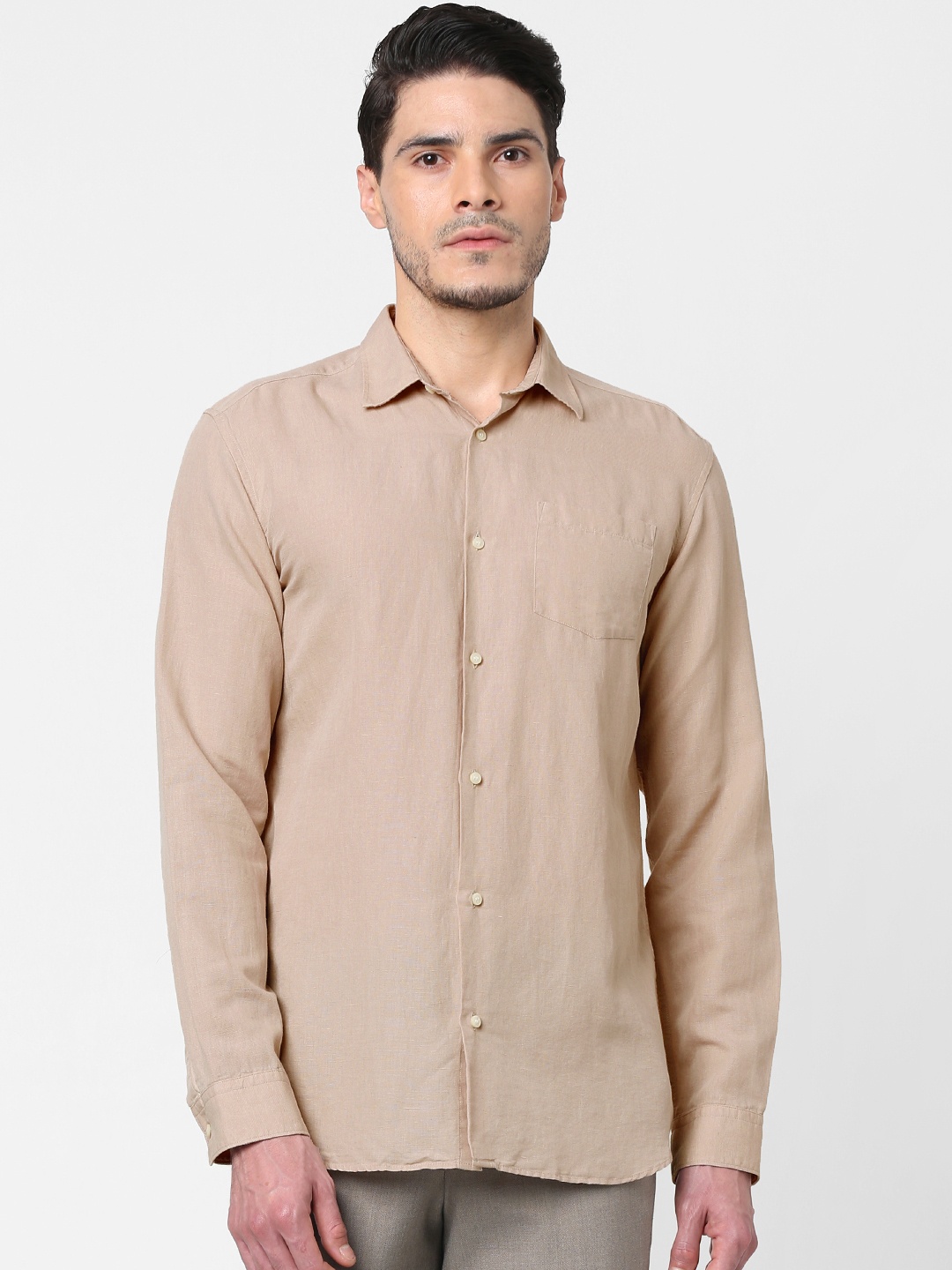 

SELECTED Men Beige Solid Slim Fit Casual Shirt