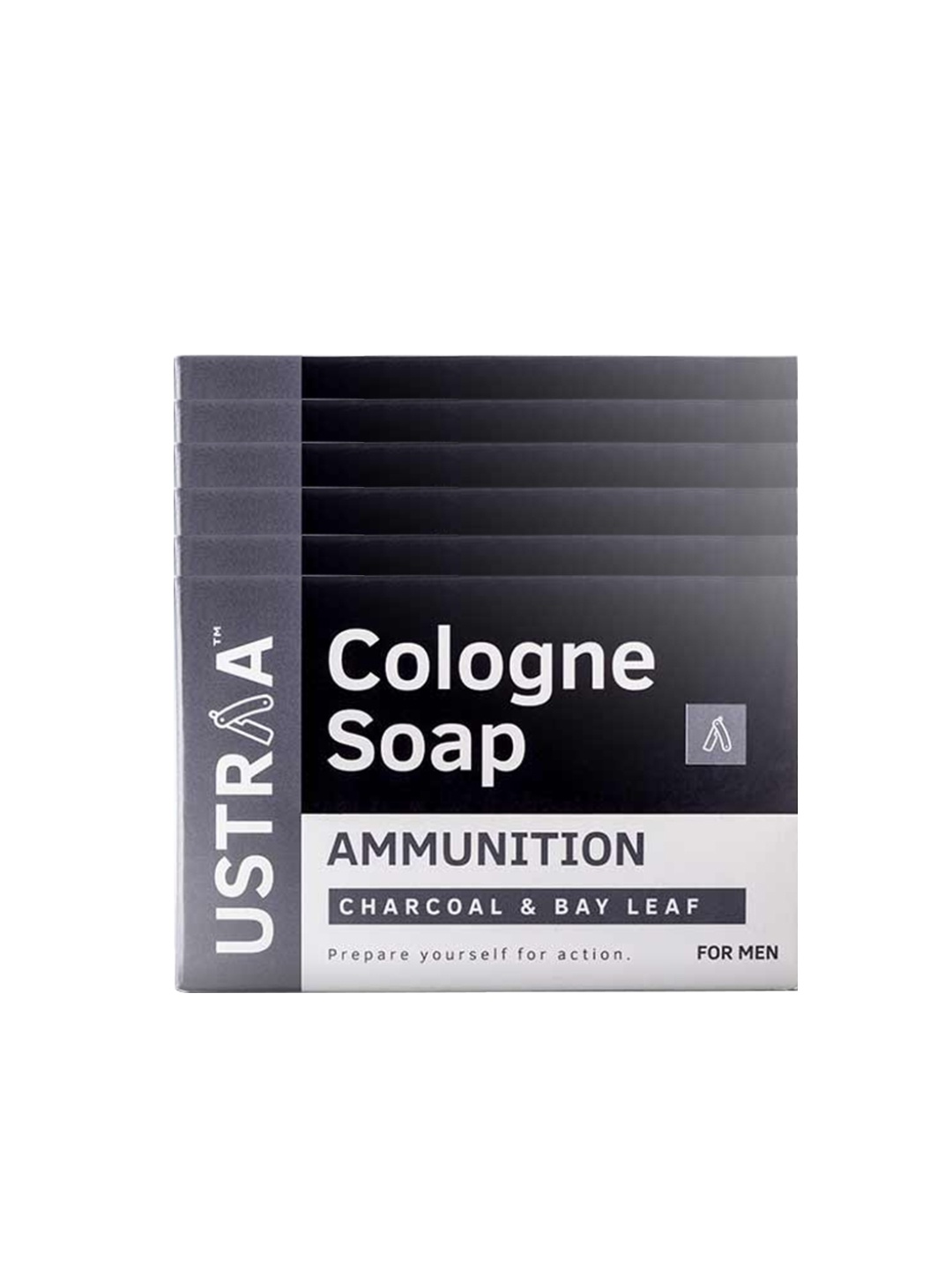 

Ustraa Pack of 6 Ammunition Cologne Soap with Charcoal & Bay Leaf - 125 g each, Black