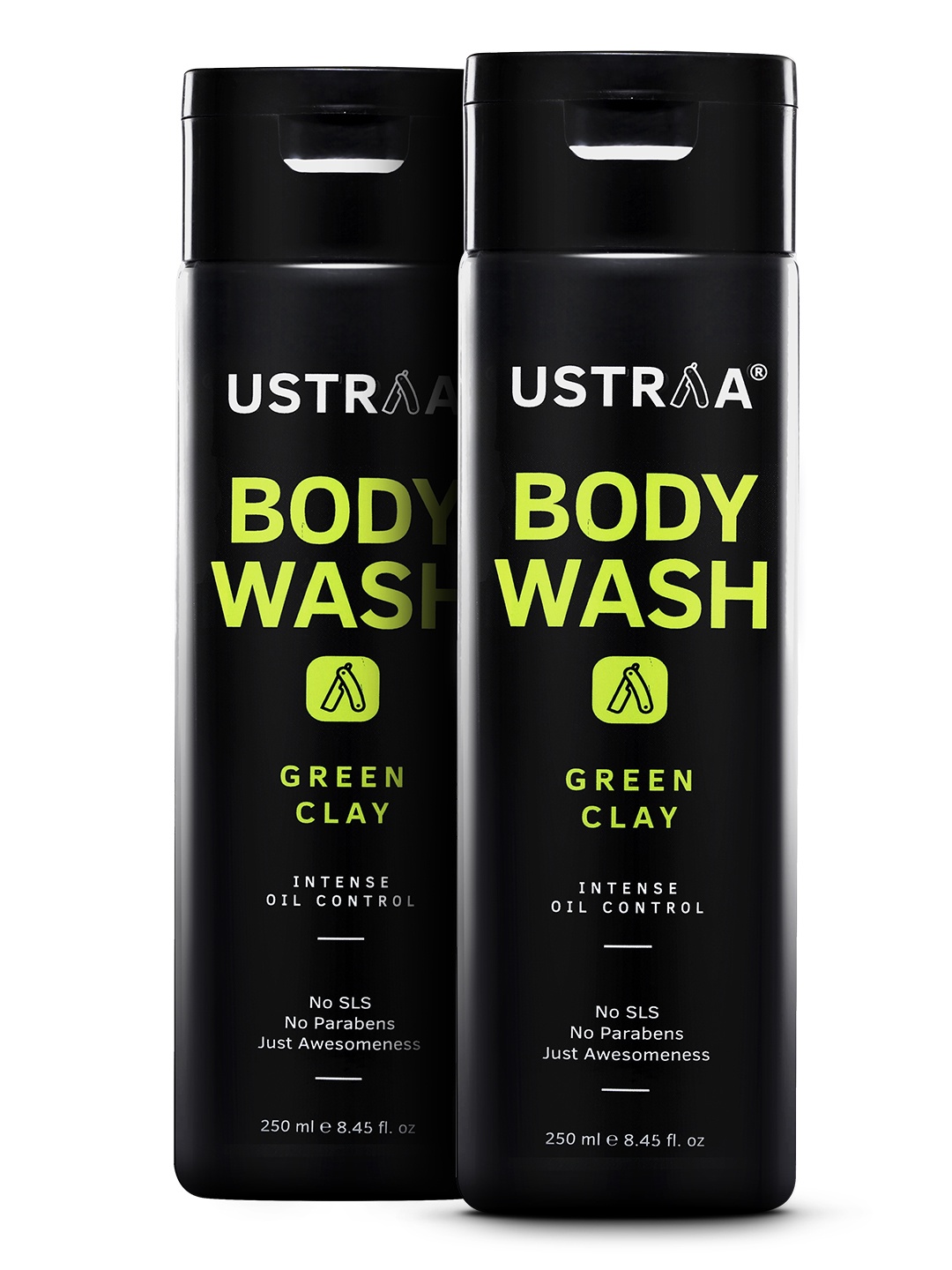 

Ustraa Men Set of 2 Green Clay Body Washes 500ml, Transparent