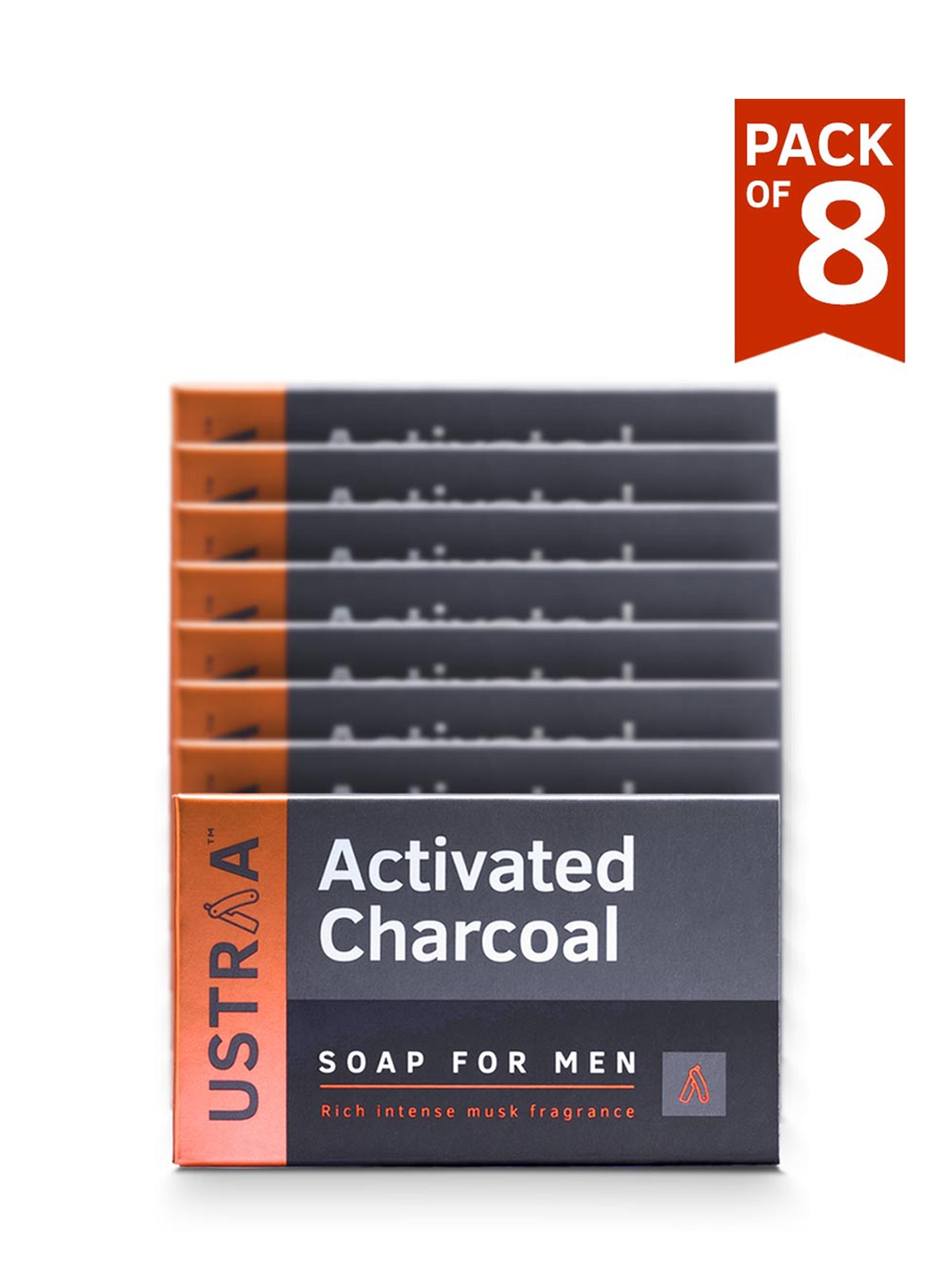 

Ustraa Men Pack Of 8 Activated Charcoal Soaps 800 g, Black