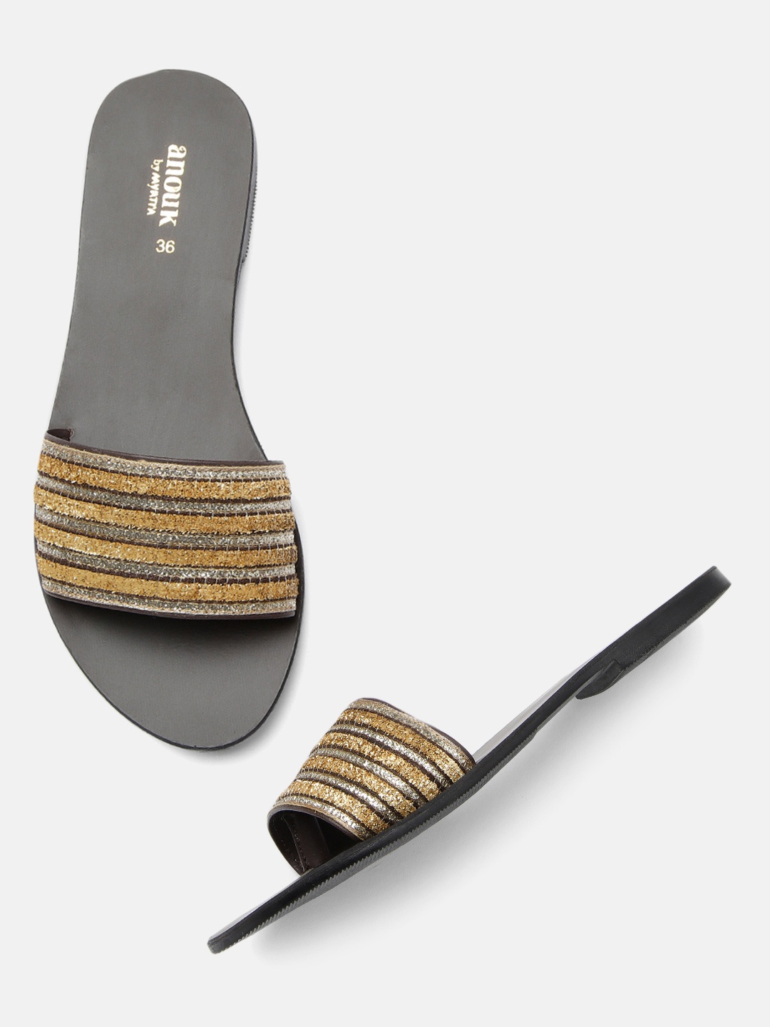 

Anouk Women Gold-Toned & Silver-Toned Embellished Open Toe Flats