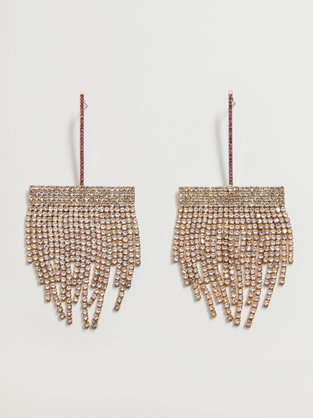 

MANGO Gold-Toned & Magenta Rhinestone-Studded Chandelier Drop Earrings