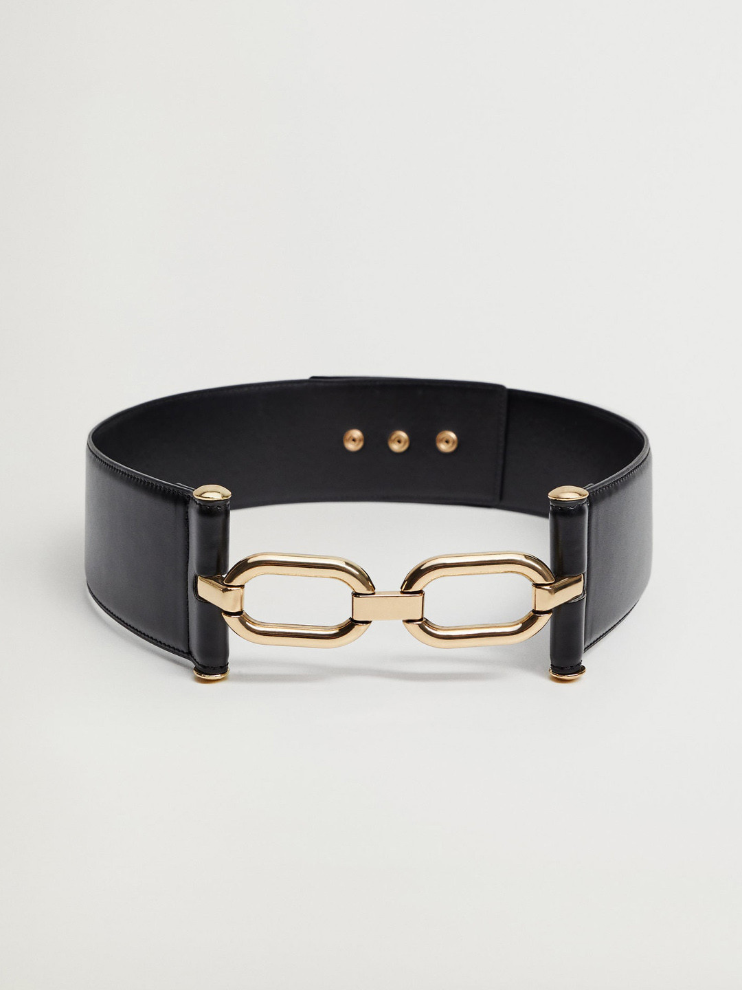 

MANGO Women Black & Gold-Toned Solid Link Shaped Wide Belt