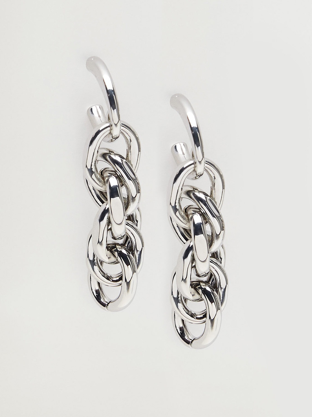 

MANGO Silver-Toned Link Shaped Contemporary Drop Earrings