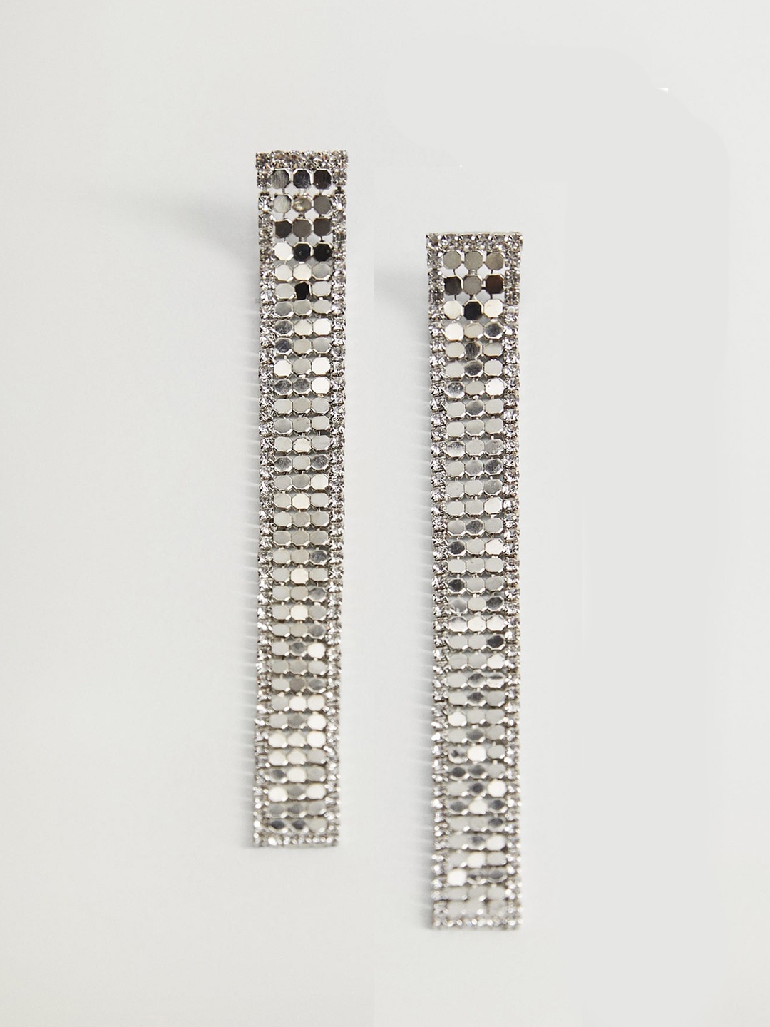 

MANGO Silver-Toned Stone Studded Contemporary Drop Earrings