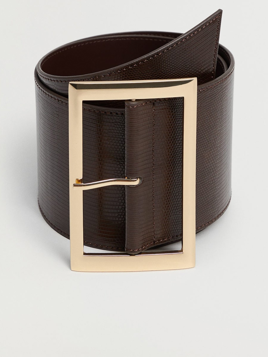 

MANGO Women Coffee Brown Snakeskin Textured Wide Belt
