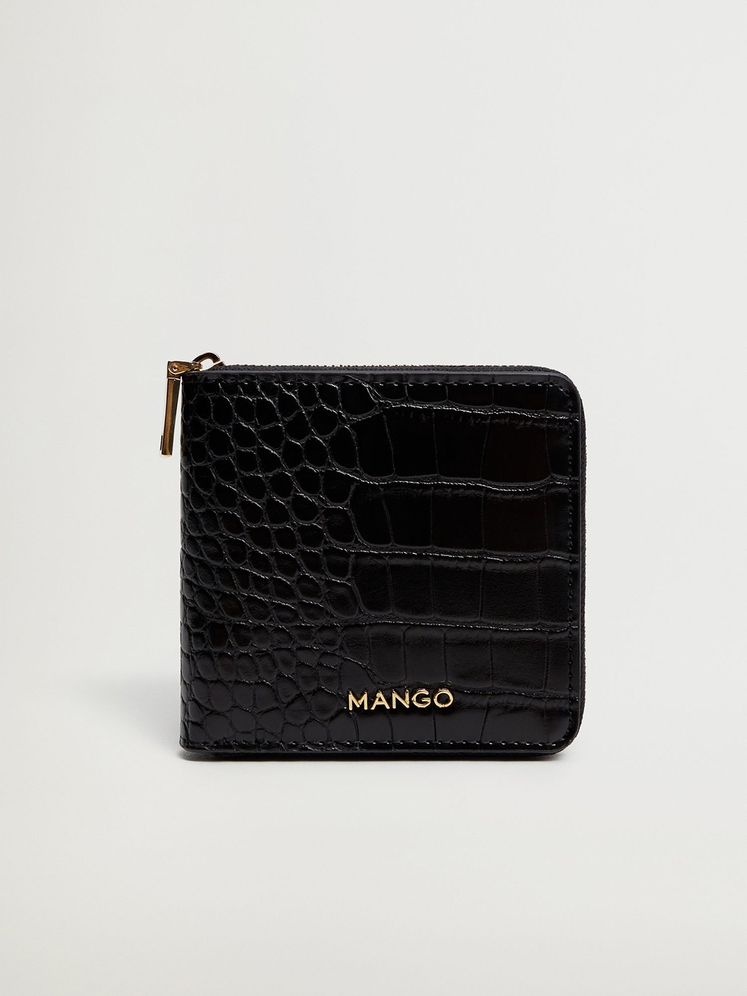 

MANGO Women Black Croc-Textured Zip Around Wallet