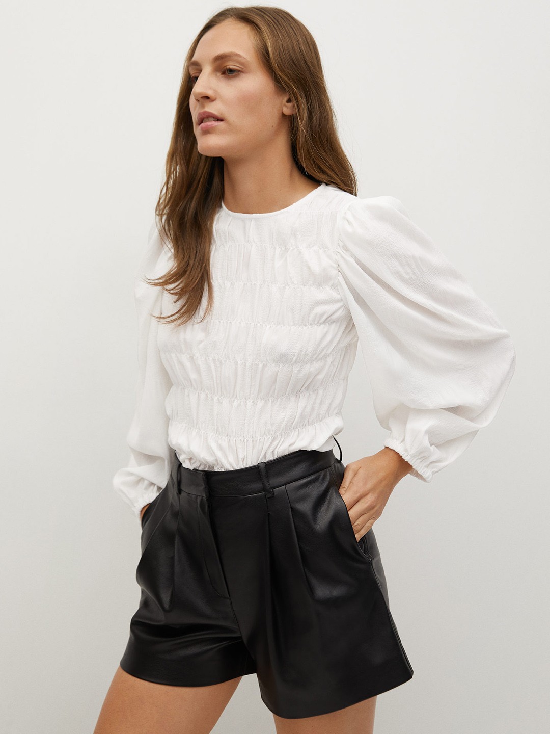 

MANGO Women White Smocked Top