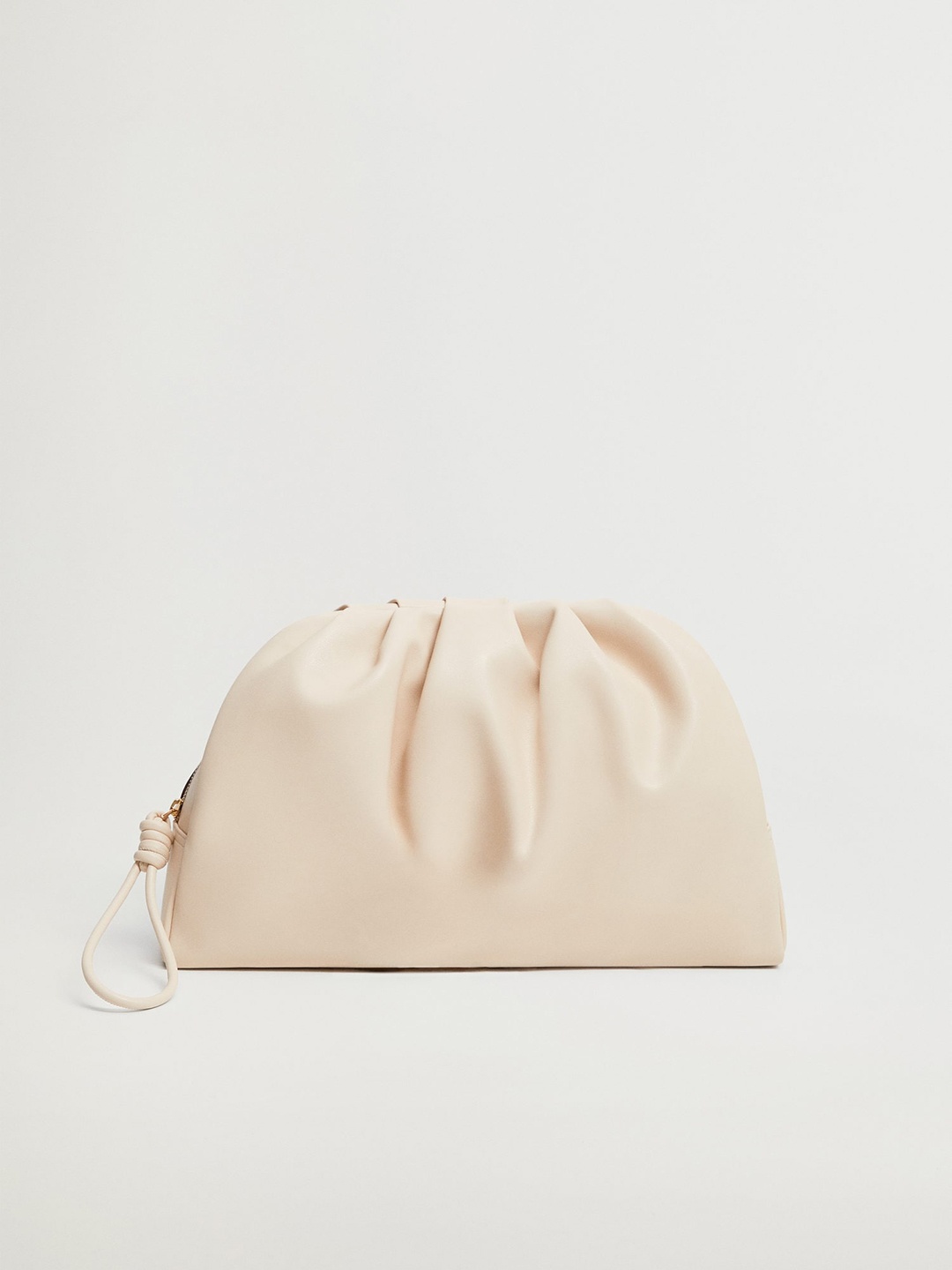 

MANGO Beige Solid Oversized Purse with Pleated Detail