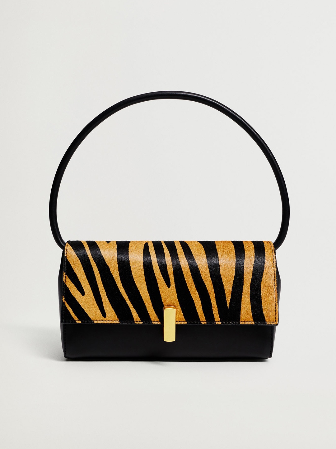 

MANGO Black & Orange Tiger Print Shoulder Bag
