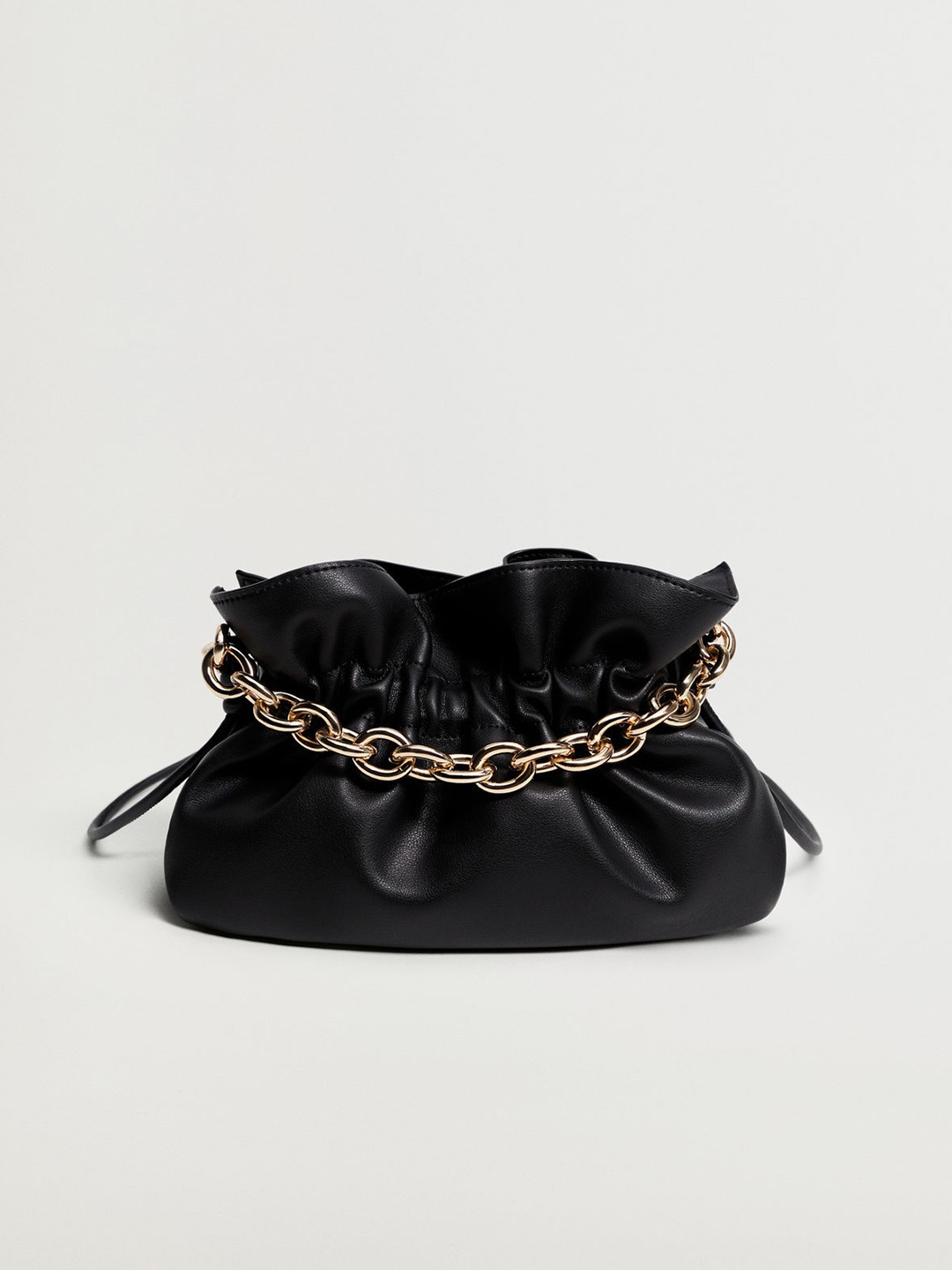 

MANGO Black Solid Potli Clutch with Ruched Effect Detail