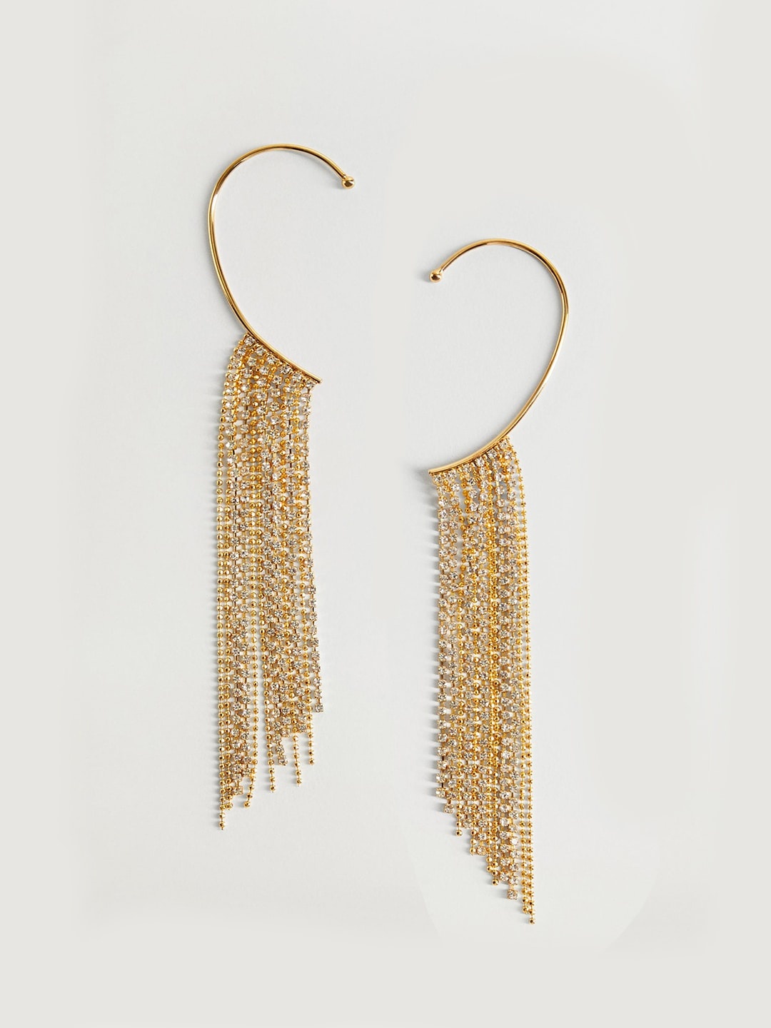 

MANGO Gold-Toned Stone Studded Contemporary Taselled Ear Cuffs