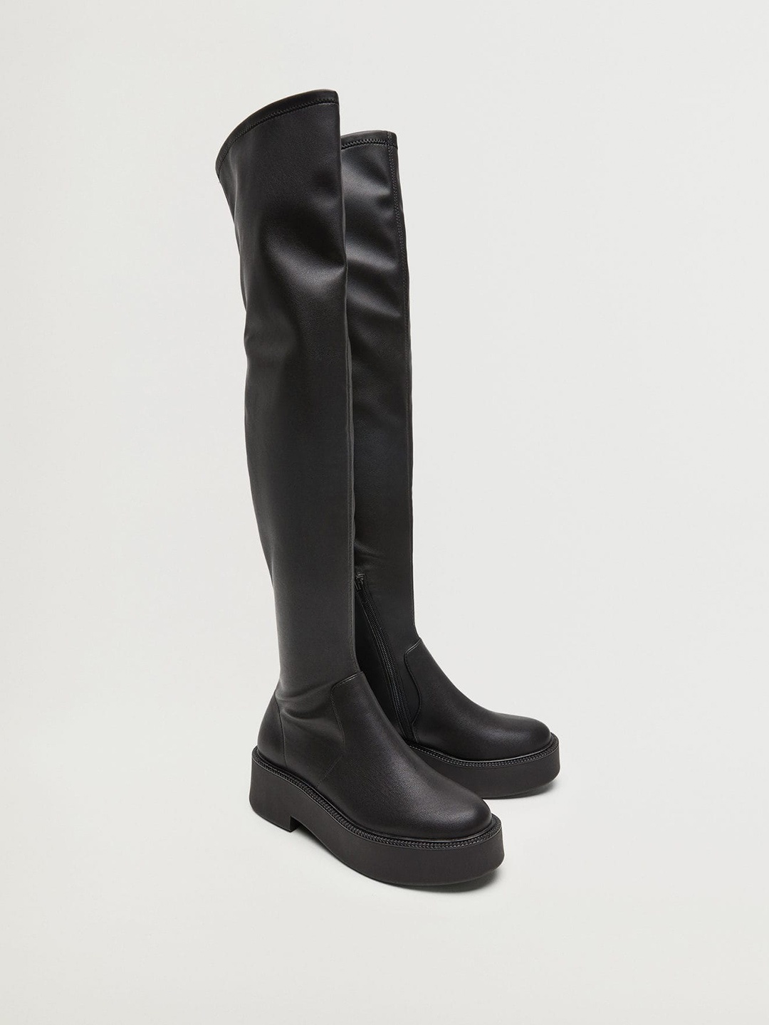 

MANGO Women Black Solid Over The Knee Platform Boots