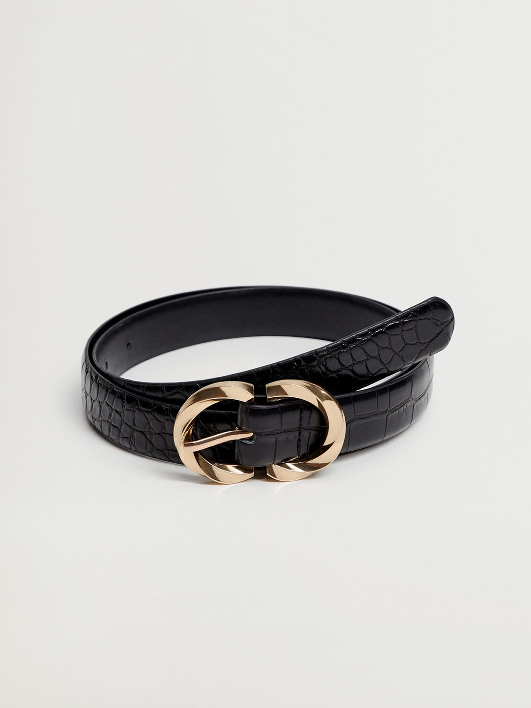 

MANGO Women Black Croc Textured Belt