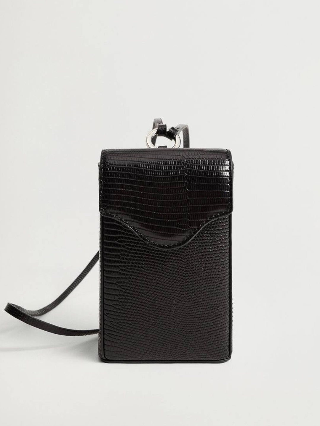 

MANGO Black Croc Textured Sling Bag