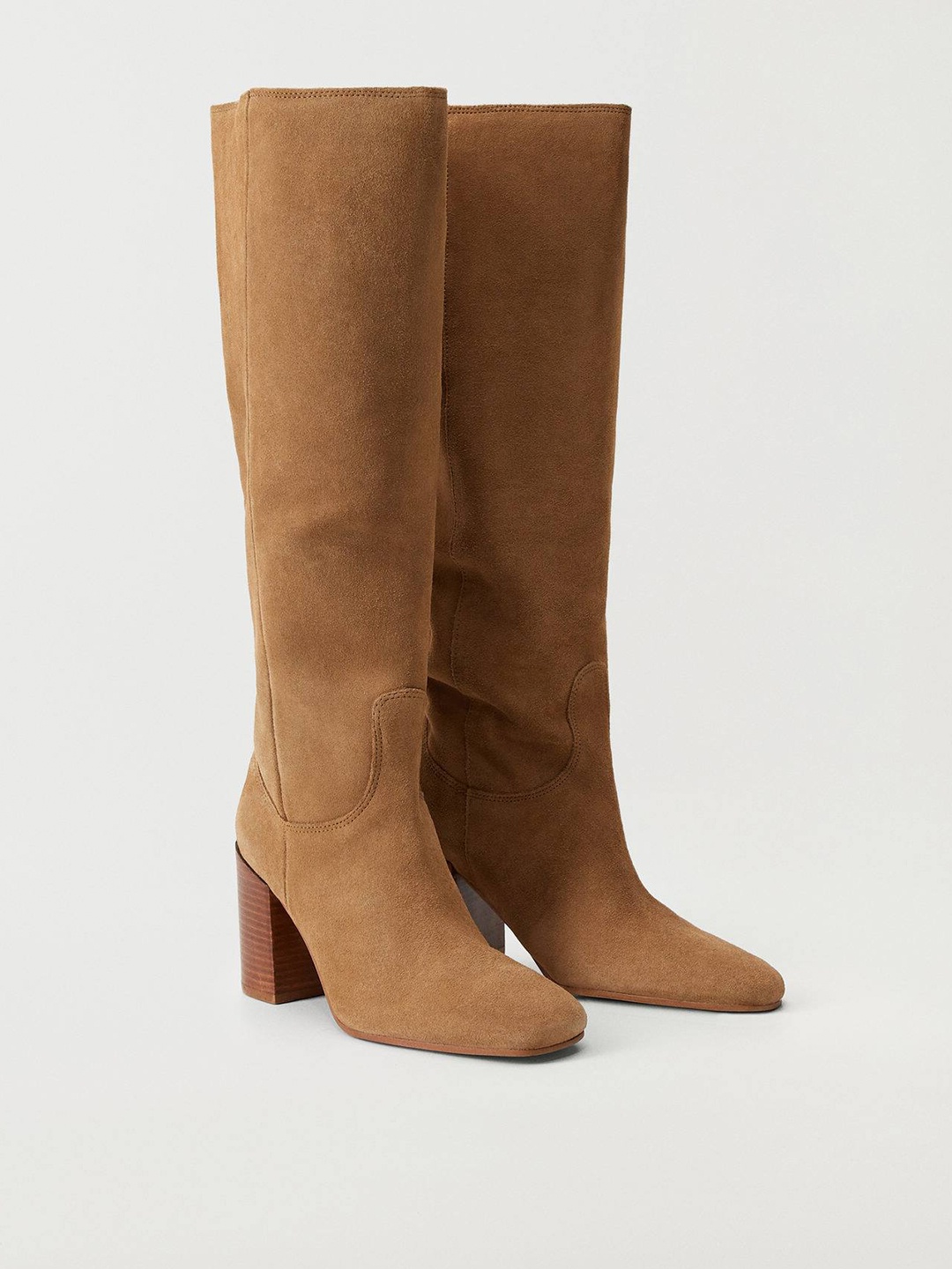 

MANGO Women Brown Solid Knee High Length Leather Slouchy Boots