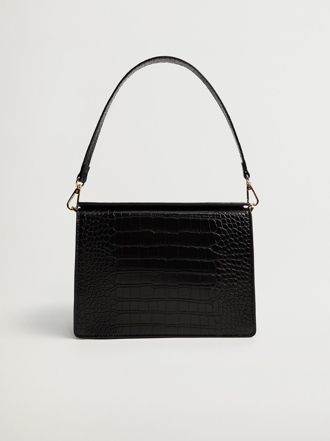 

MANGO Black Croc Textured Handheld Bag
